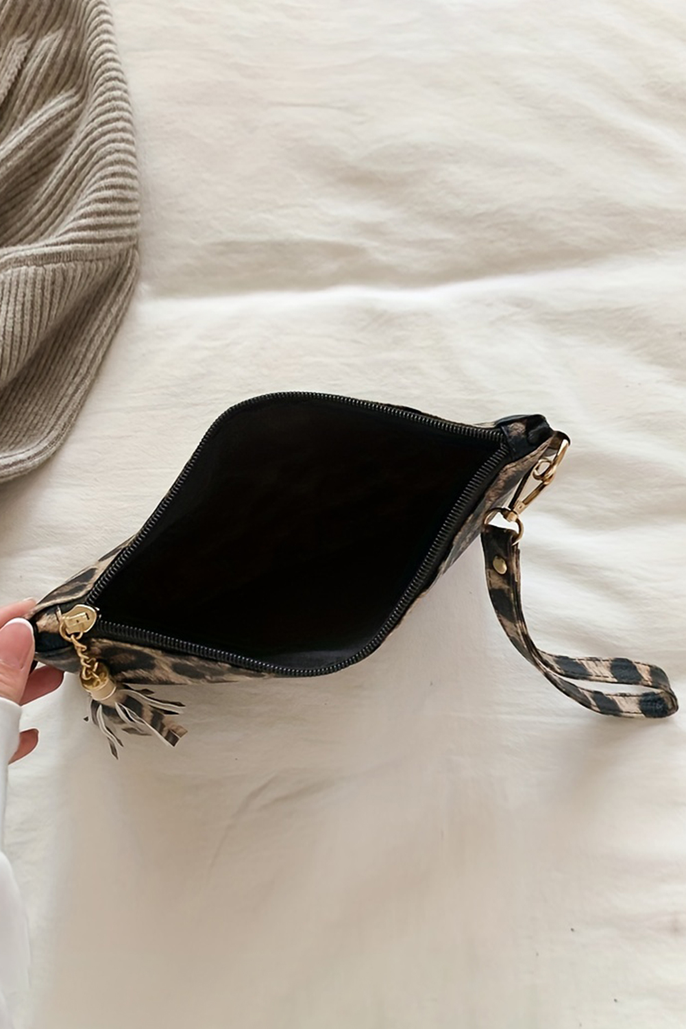 Chestnut Leopard/Cow Print Wrist Strap Zipped Wallet