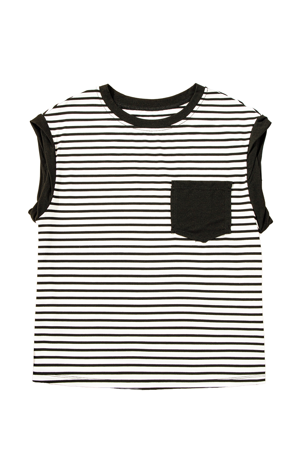 Red Stripe Chest Pocket Patch Round Neck Tank Top