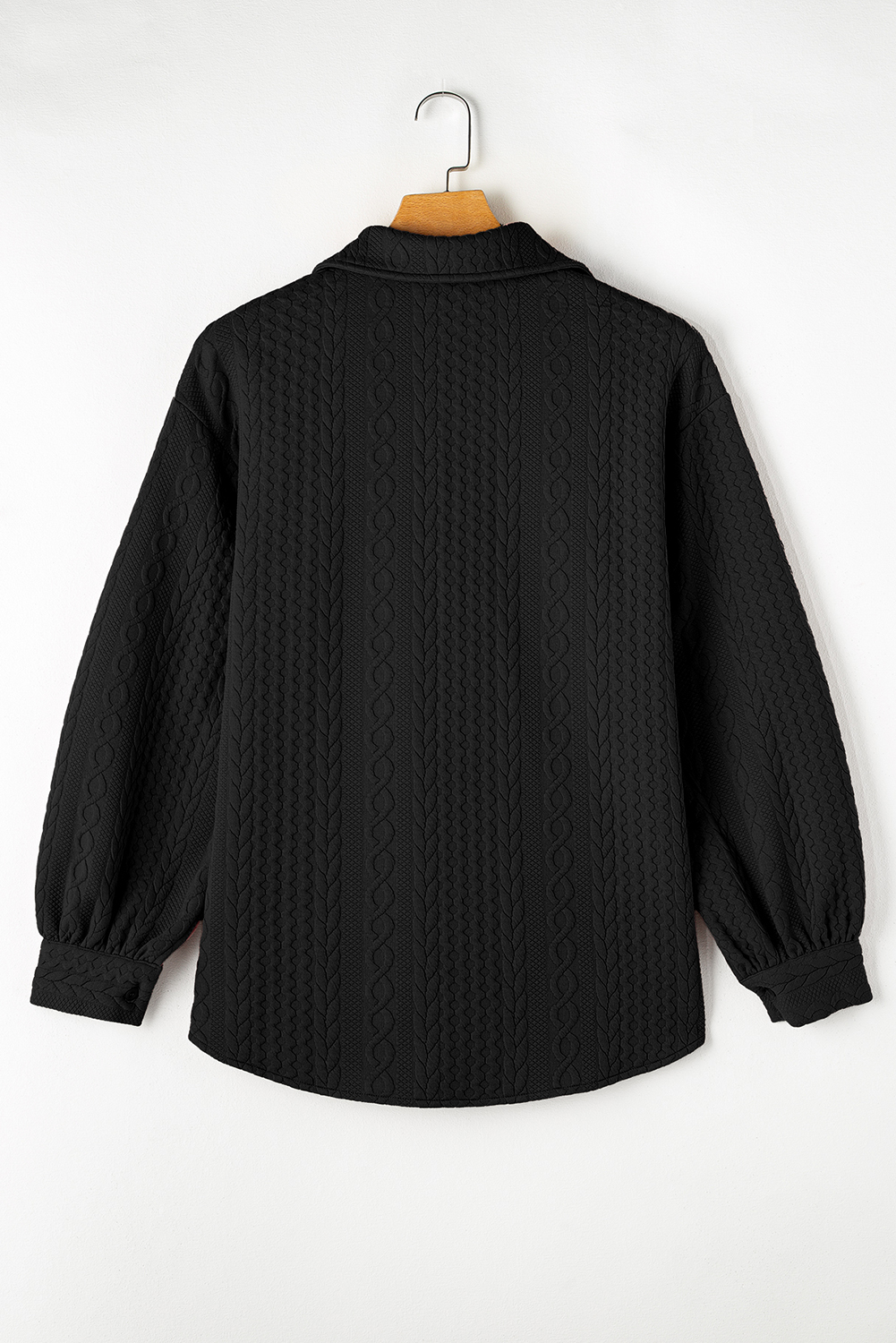 Sepia Rose Cable Texture Puff Sleeve Loose Shacket