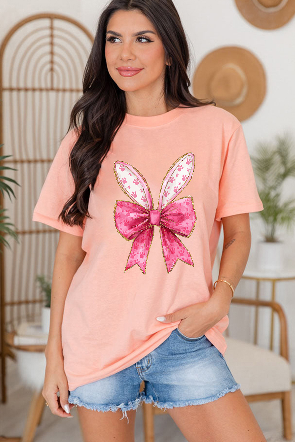 White Easter Egg Bow Bunny Ear Printed T Shirt
