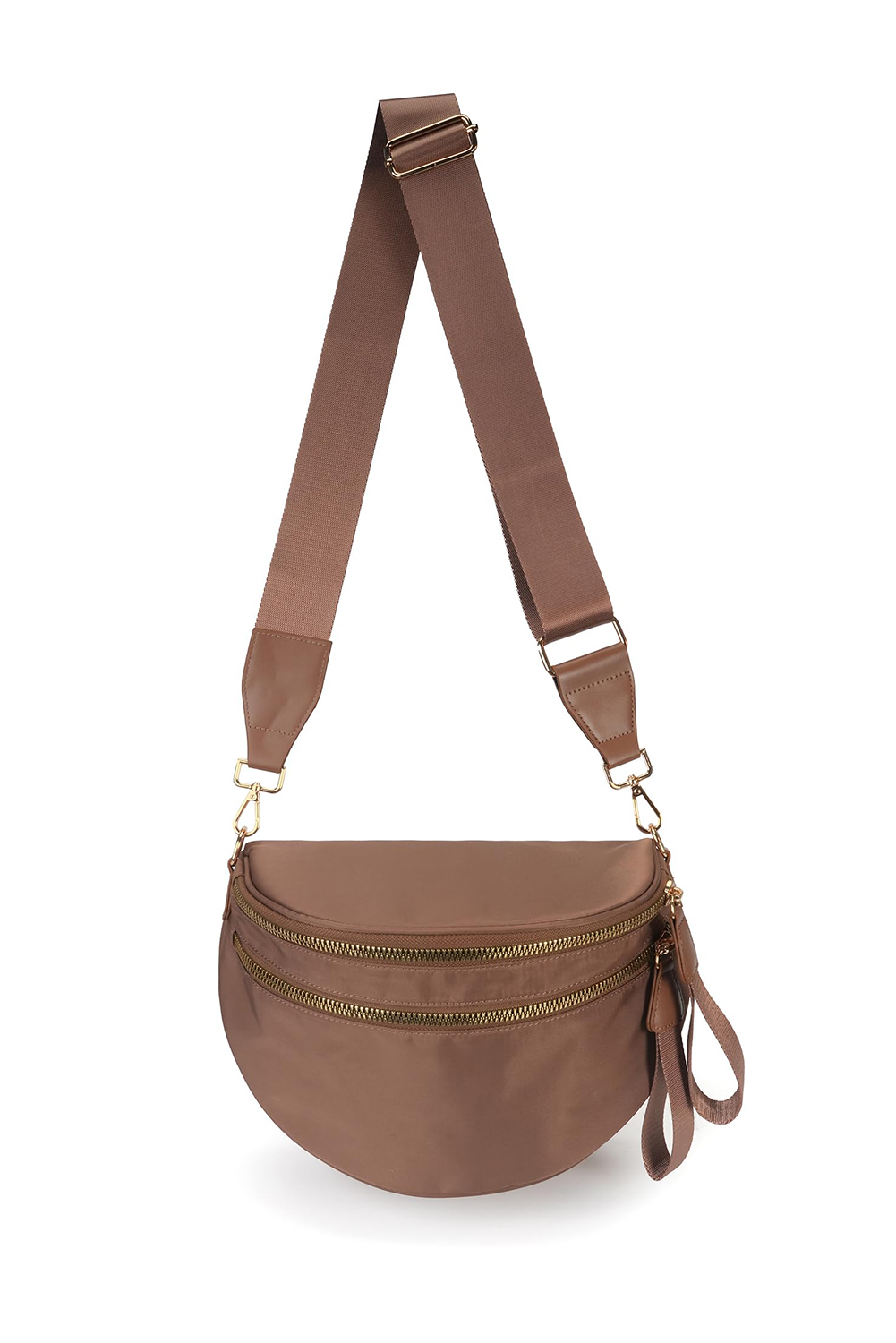 Light Grey Double Zip Crescent Shape Adjustable Sling Bag