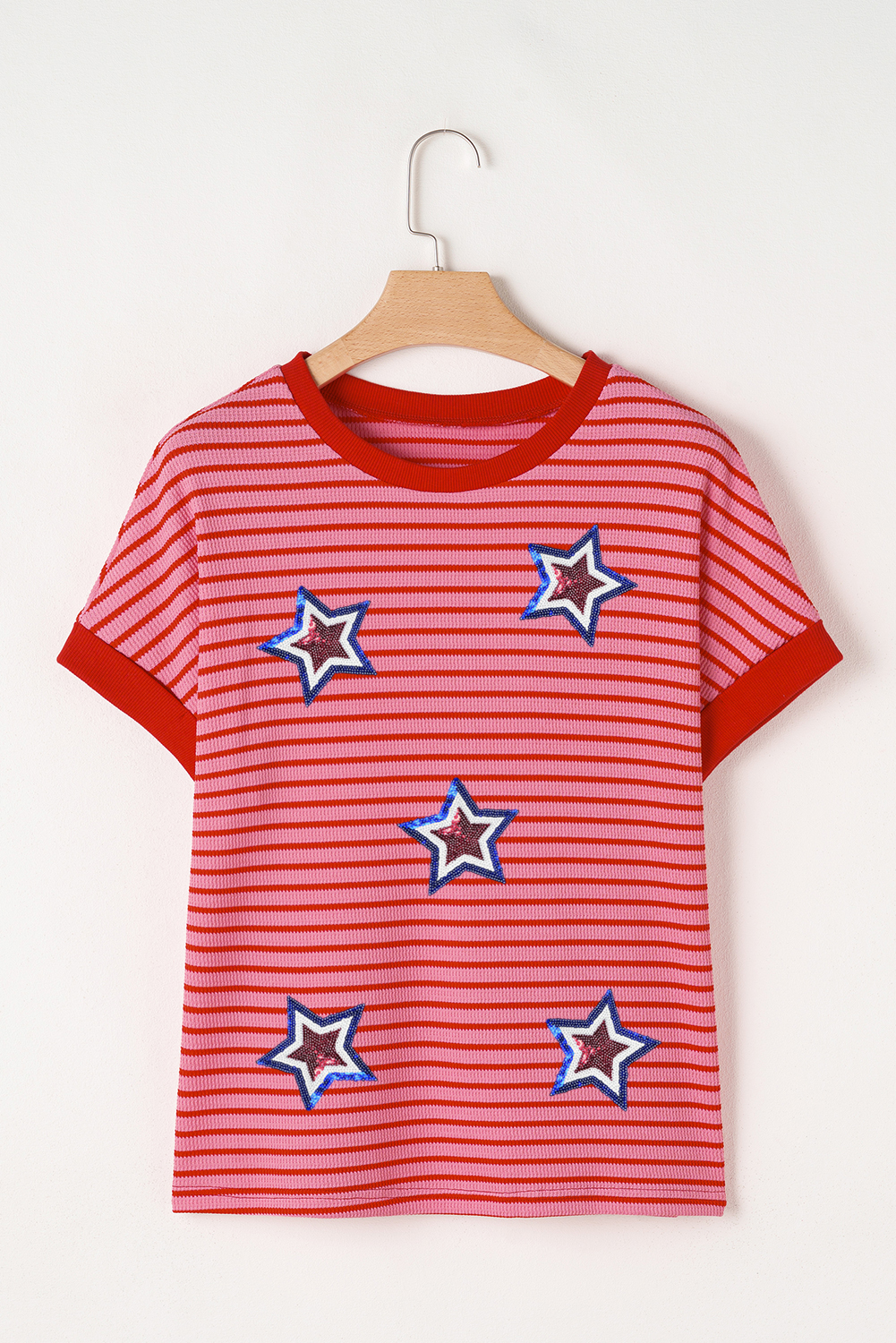 Pink Stripe Knitted Round Neck T Shirt