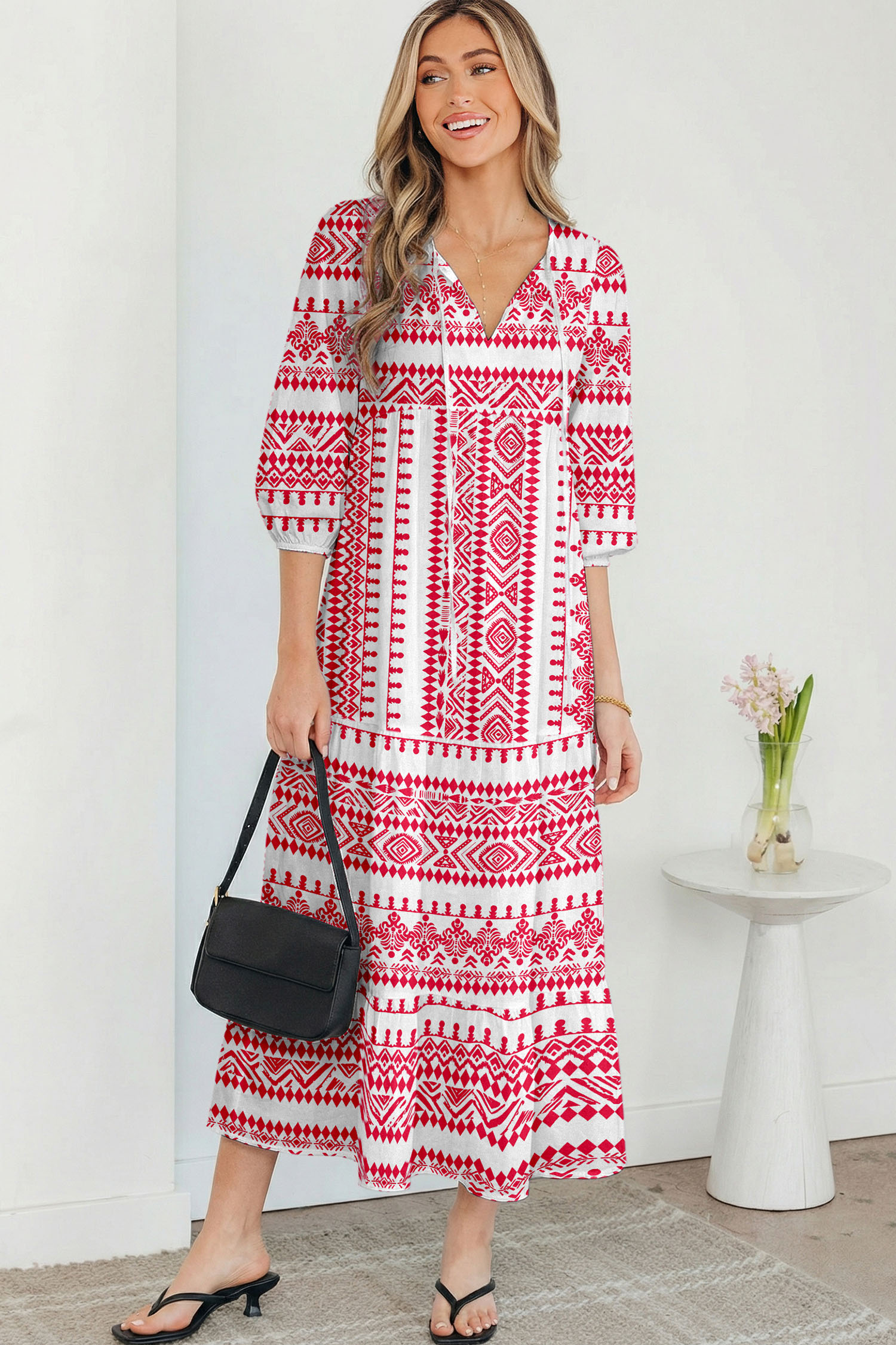 Sky Blue Boho Printed Half Sleeve Maxi Dress