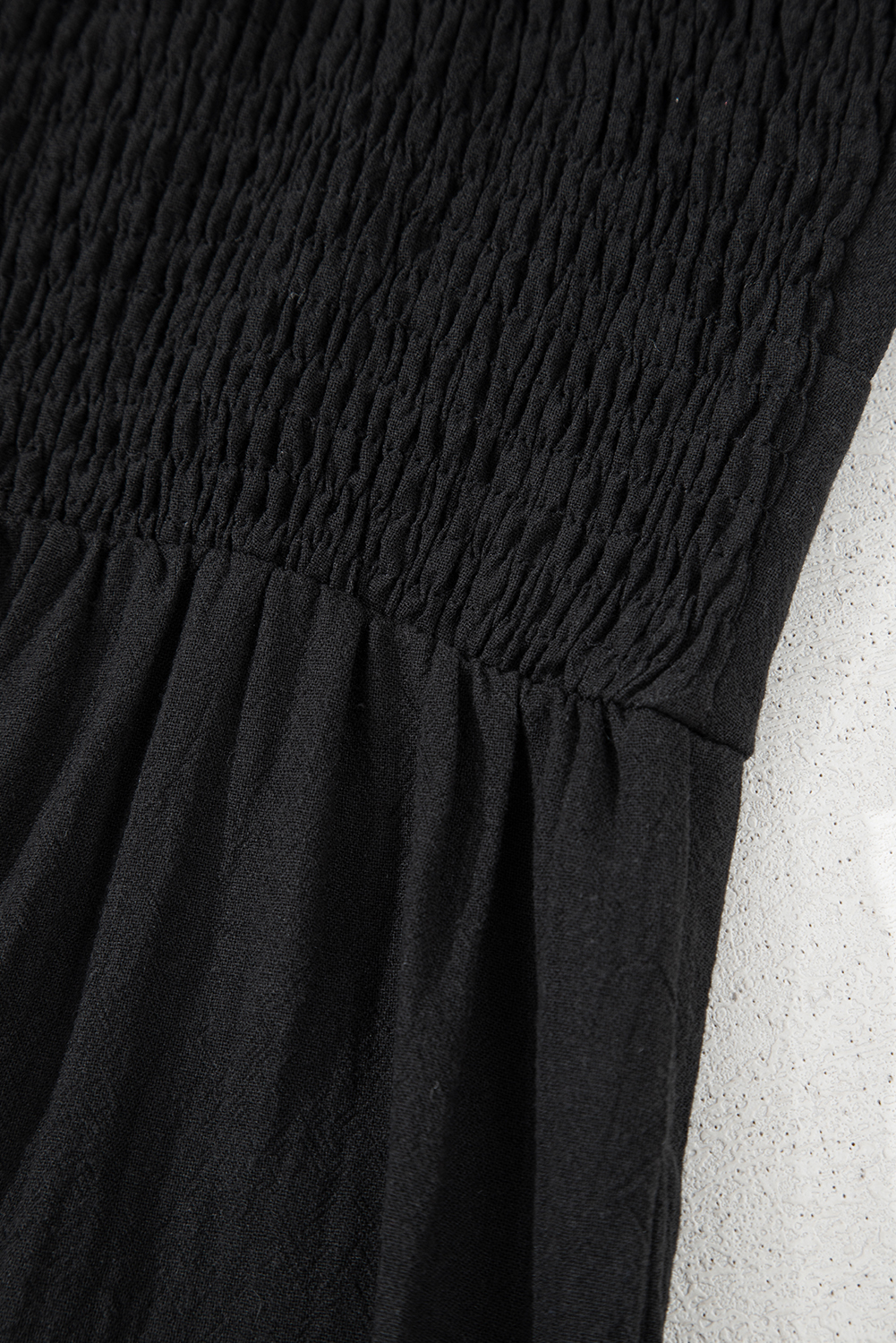 Black Front Cut Out Smocked Back Sleeveless Wide Leg Jumpsuit