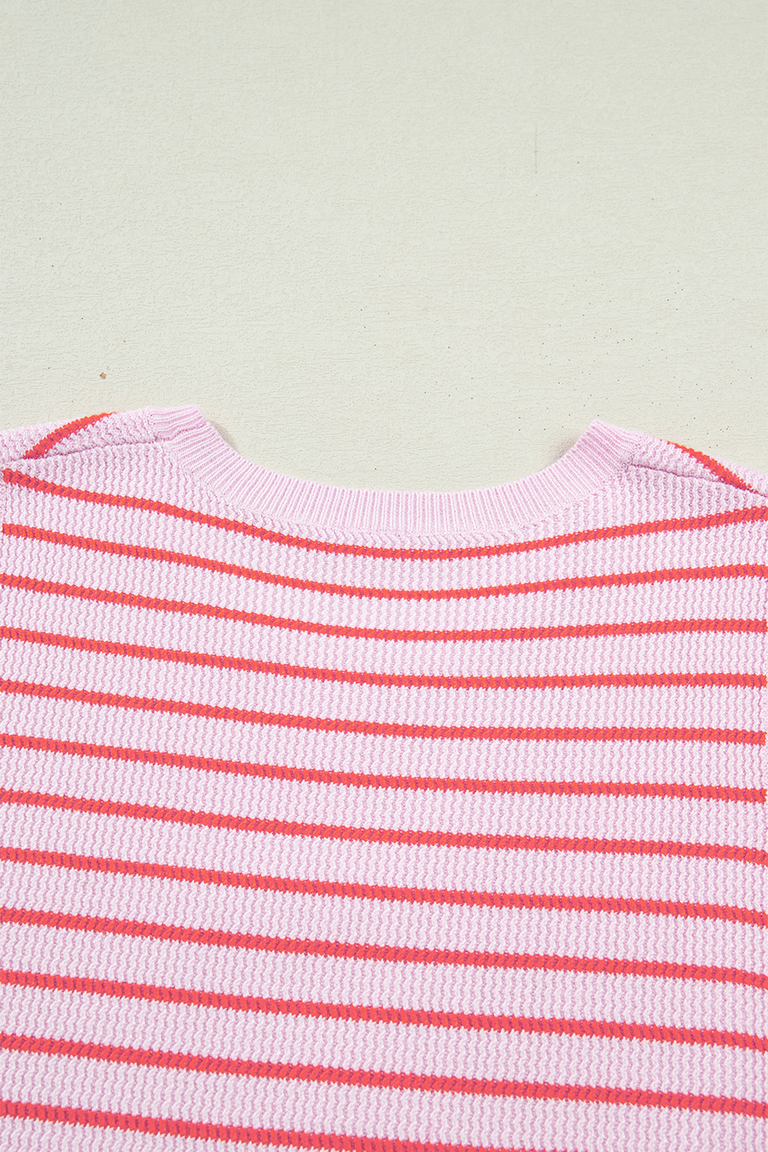 Pink Stripe Textured Knit Sleeveless Casual Sweater Top