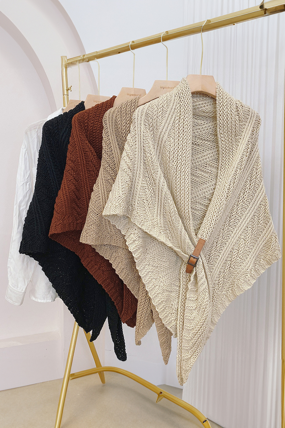 Parchment Faux Leather Belt Triangle Shawl Scarf