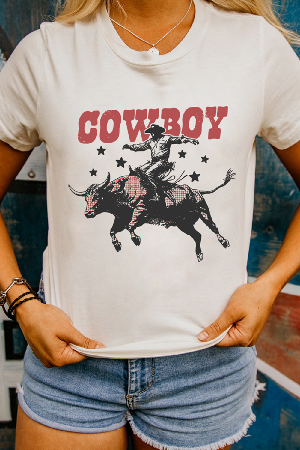 White COWBOY Star Graphic Crewneck Western Fashion Tee