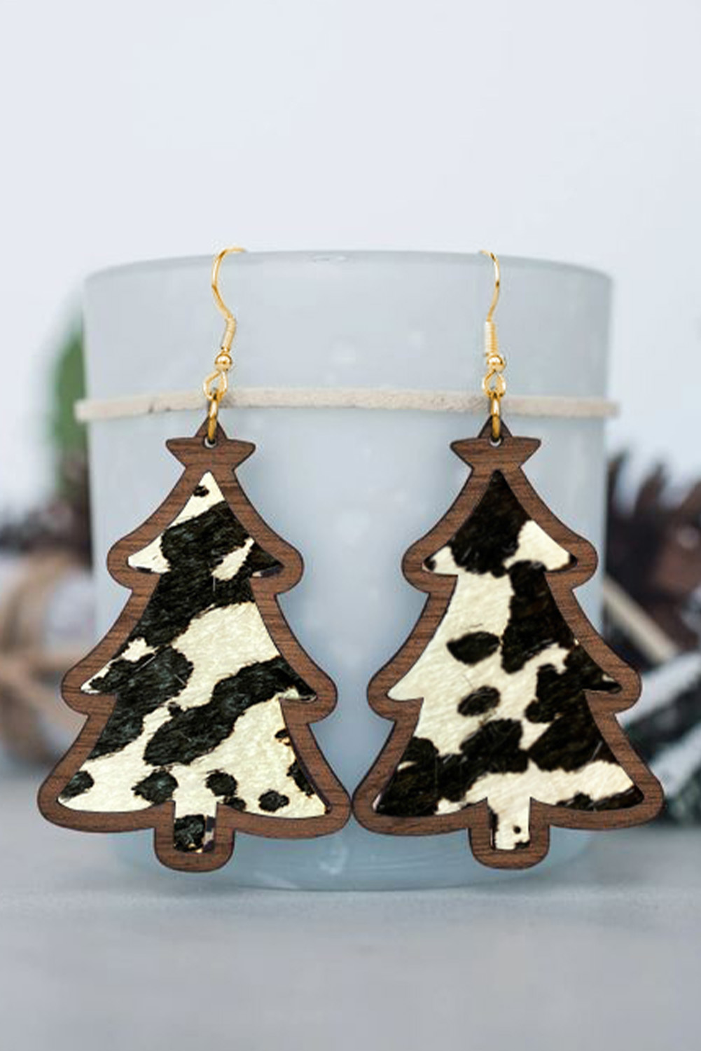 Red Shade Of Leopard Plaid Christmas Tree Earrings