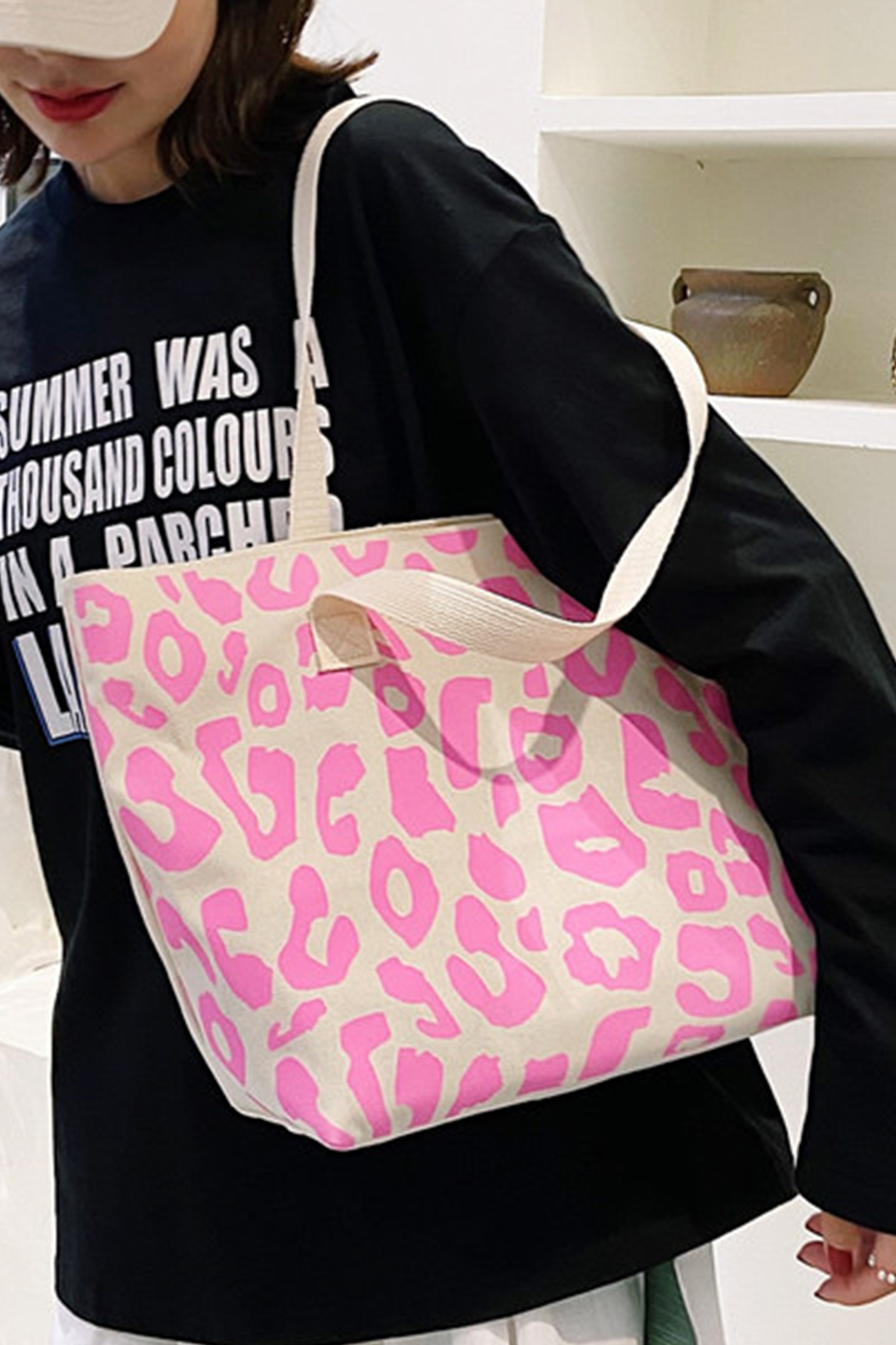 Black Leopard Print Canvas Tote Bag