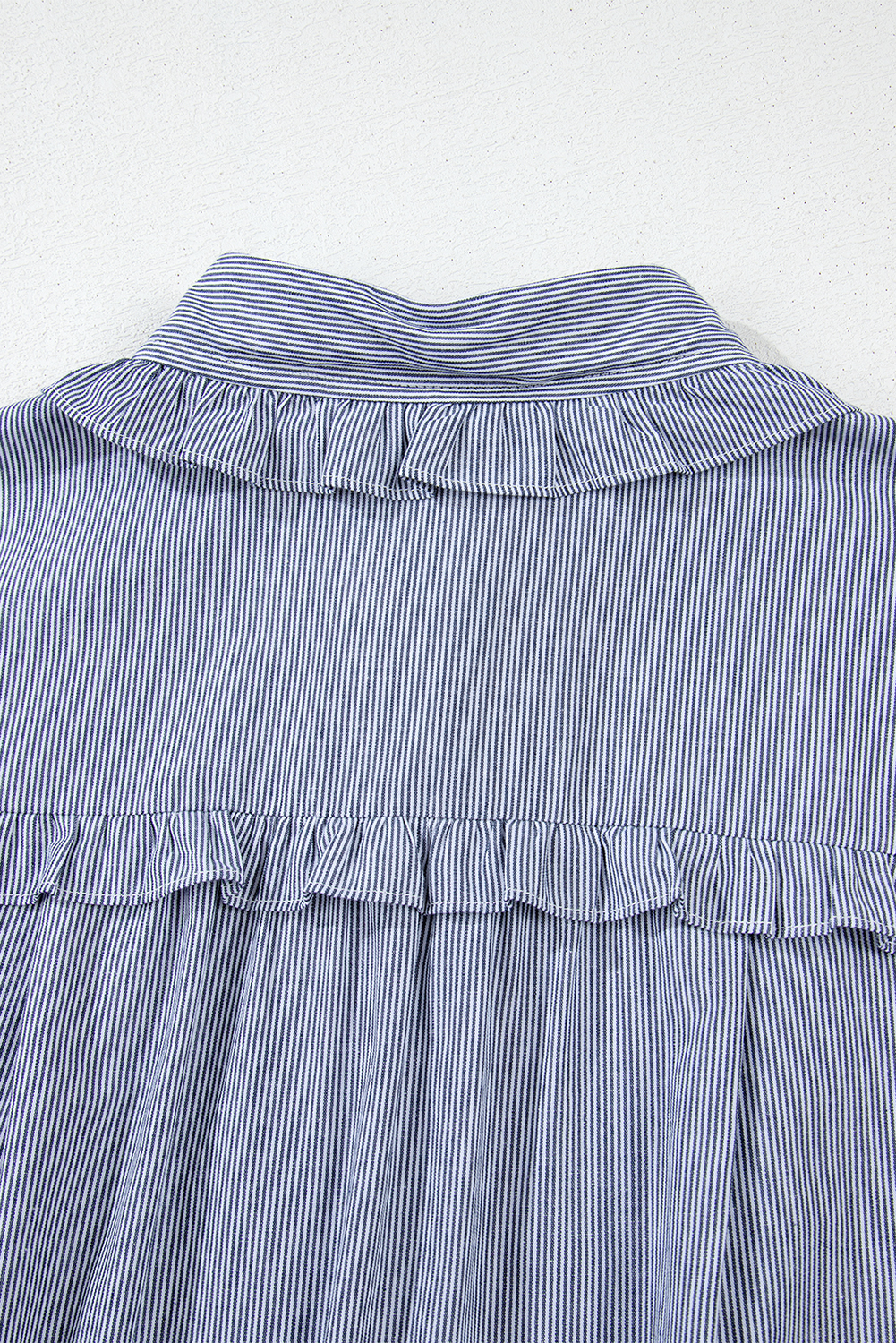 Green Stripe Frilled Sleeveless Collar Front Pocket Button Up Mini Dress