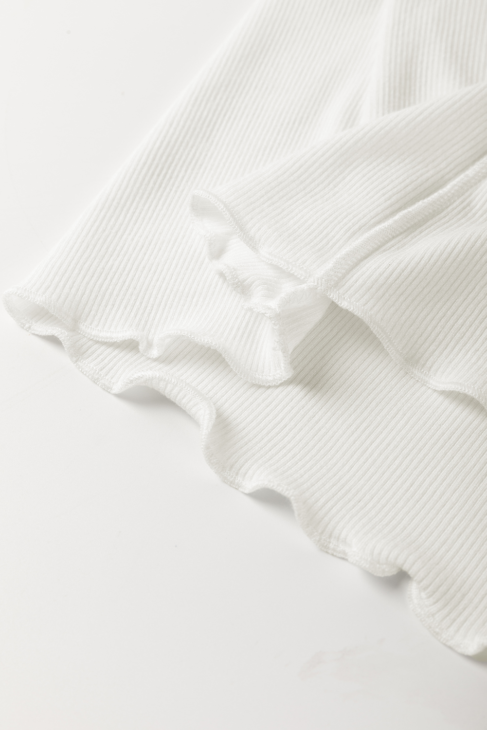 White Exposed Seam Ribbed Knit Slim Fit Long Sleeve Top