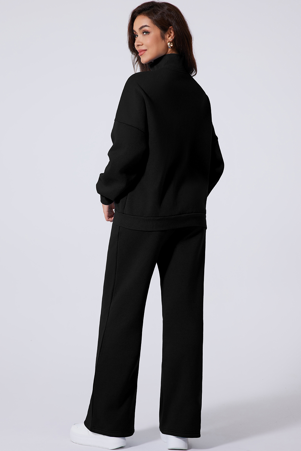 Navy Blue Drop Shoulder Zip Up Jacket Drawstring Pants Active 2pcs Set