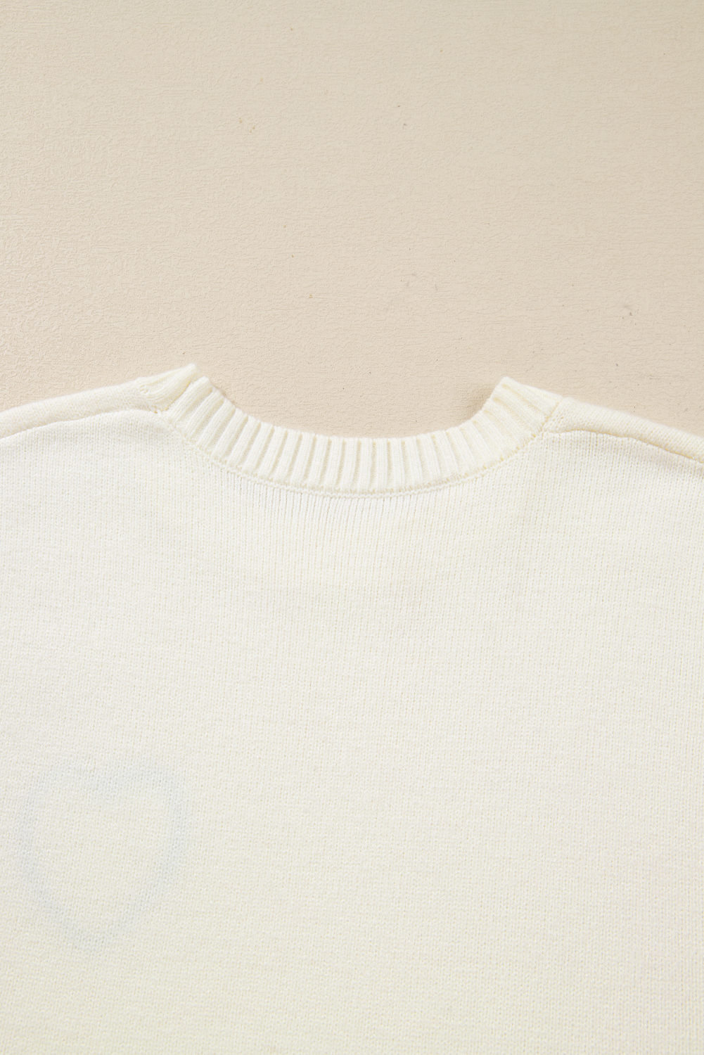 Light Pink Plaid Heart Embroidered Cuffed Drop Shoulder Crew Neck Sweater