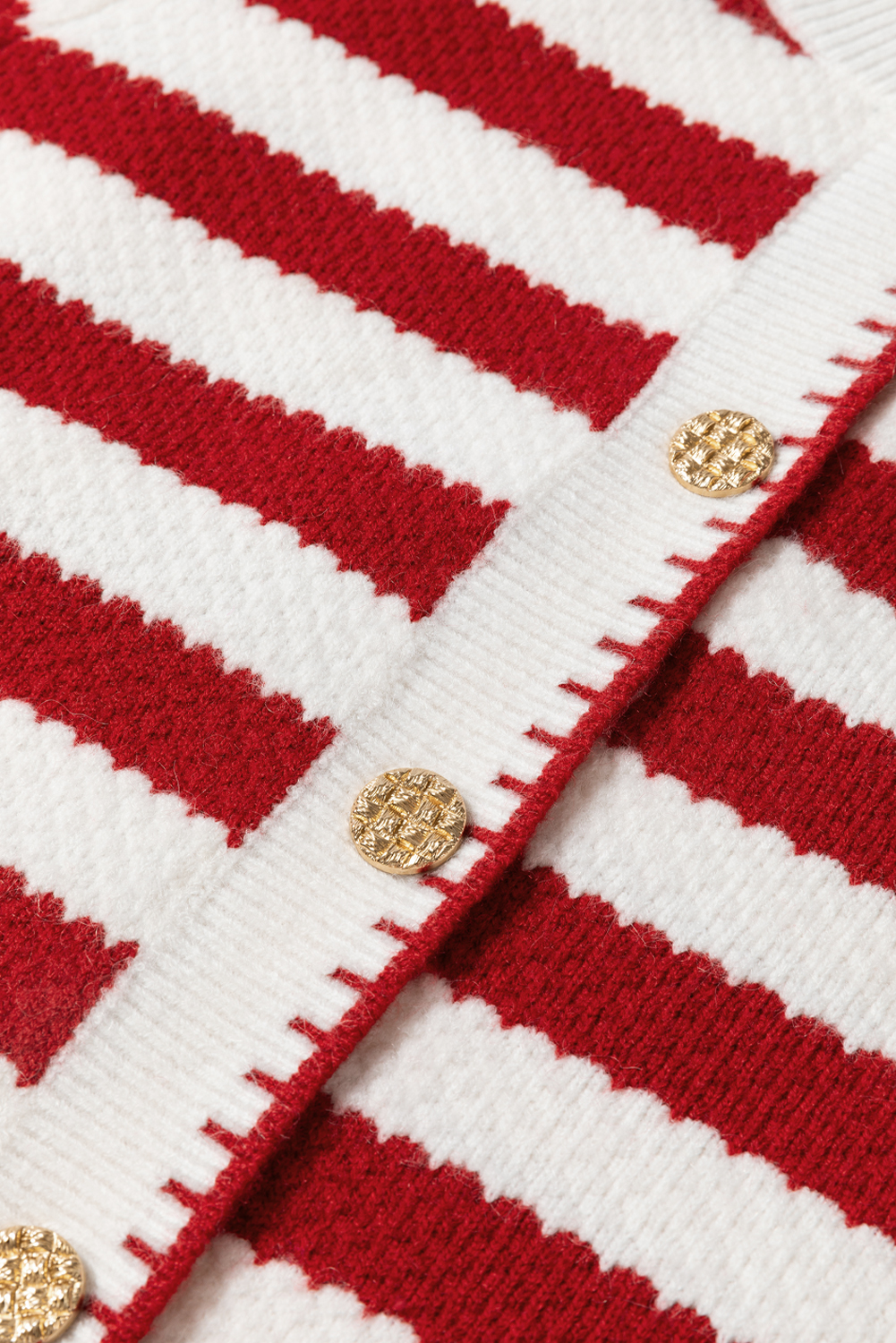 Red Stripe Chic Golden Button Cardigan Sweater