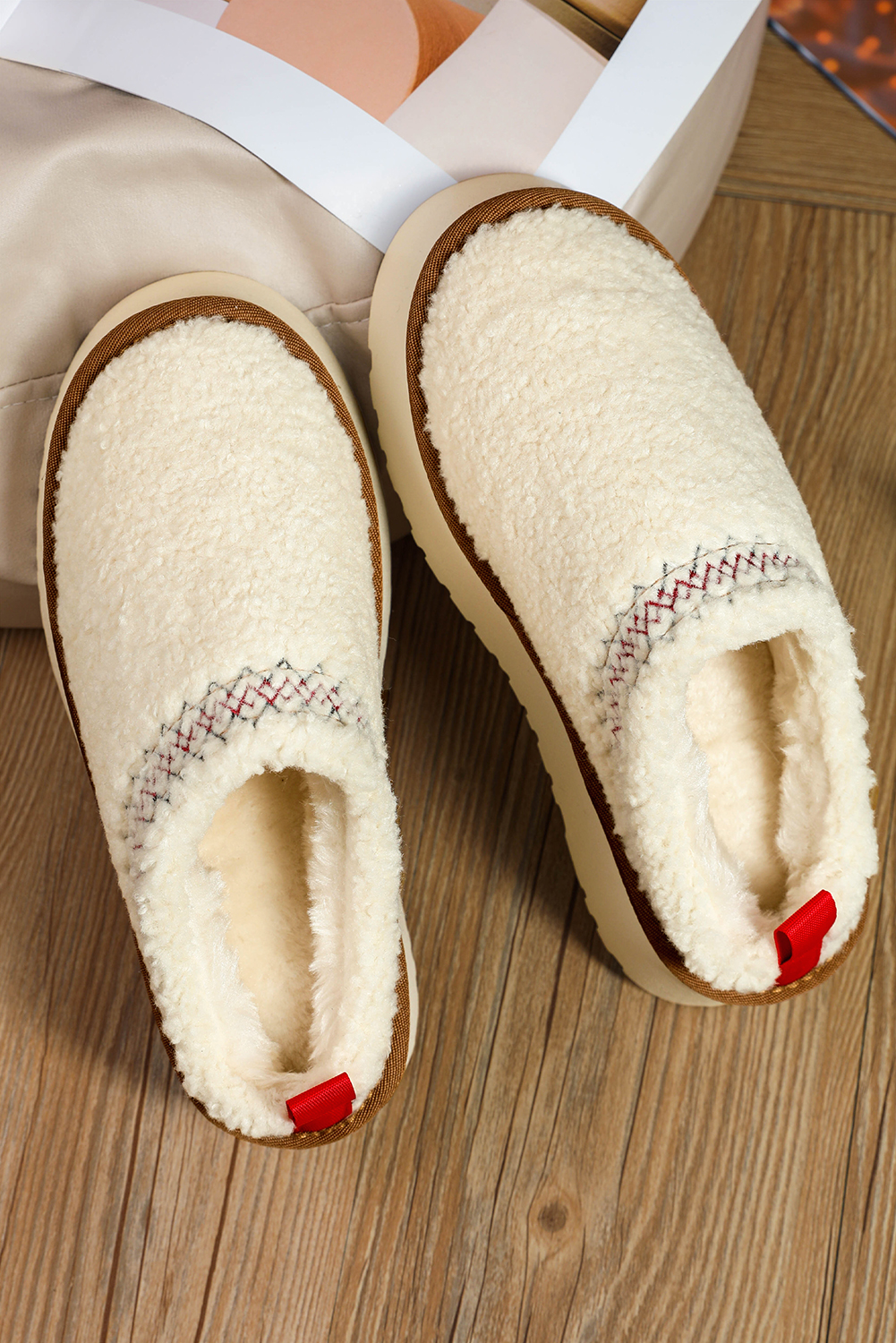 Oatmeal Embroidered Sherpa Plush Thick Sole Snow Boots