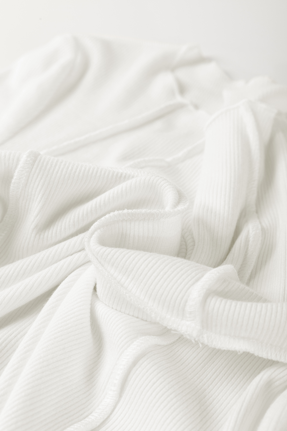 White Exposed Seam Ribbed Knit Slim Fit Long Sleeve Top