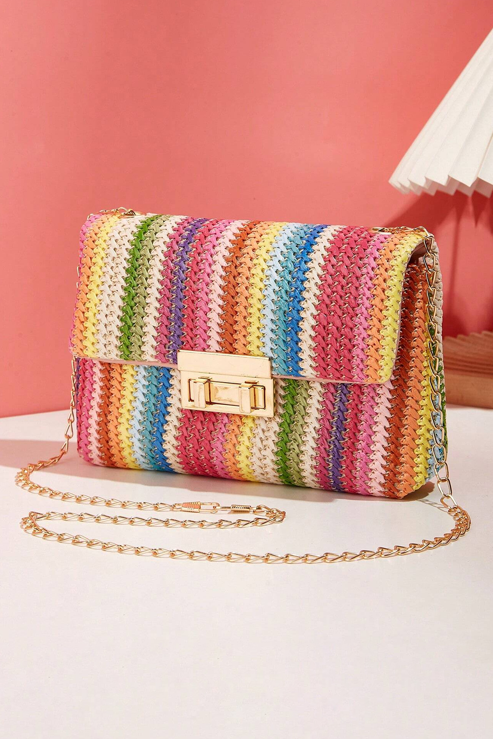 Iceland Blue Striped Crochet Flapped Single Shoulder Bag