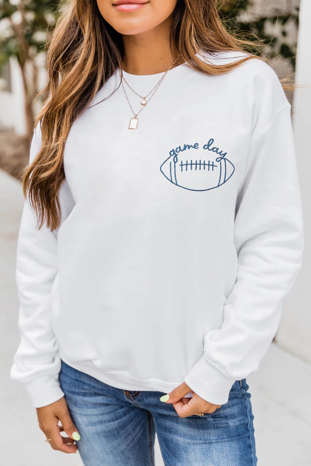 White game day Rugby Embroidered Casual Sweatshirt