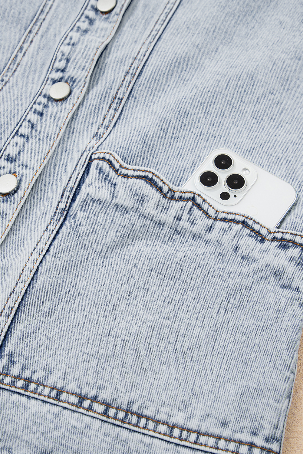 Beau Blue Scalloped Trim Patch Pocket Button Front Denim Vest