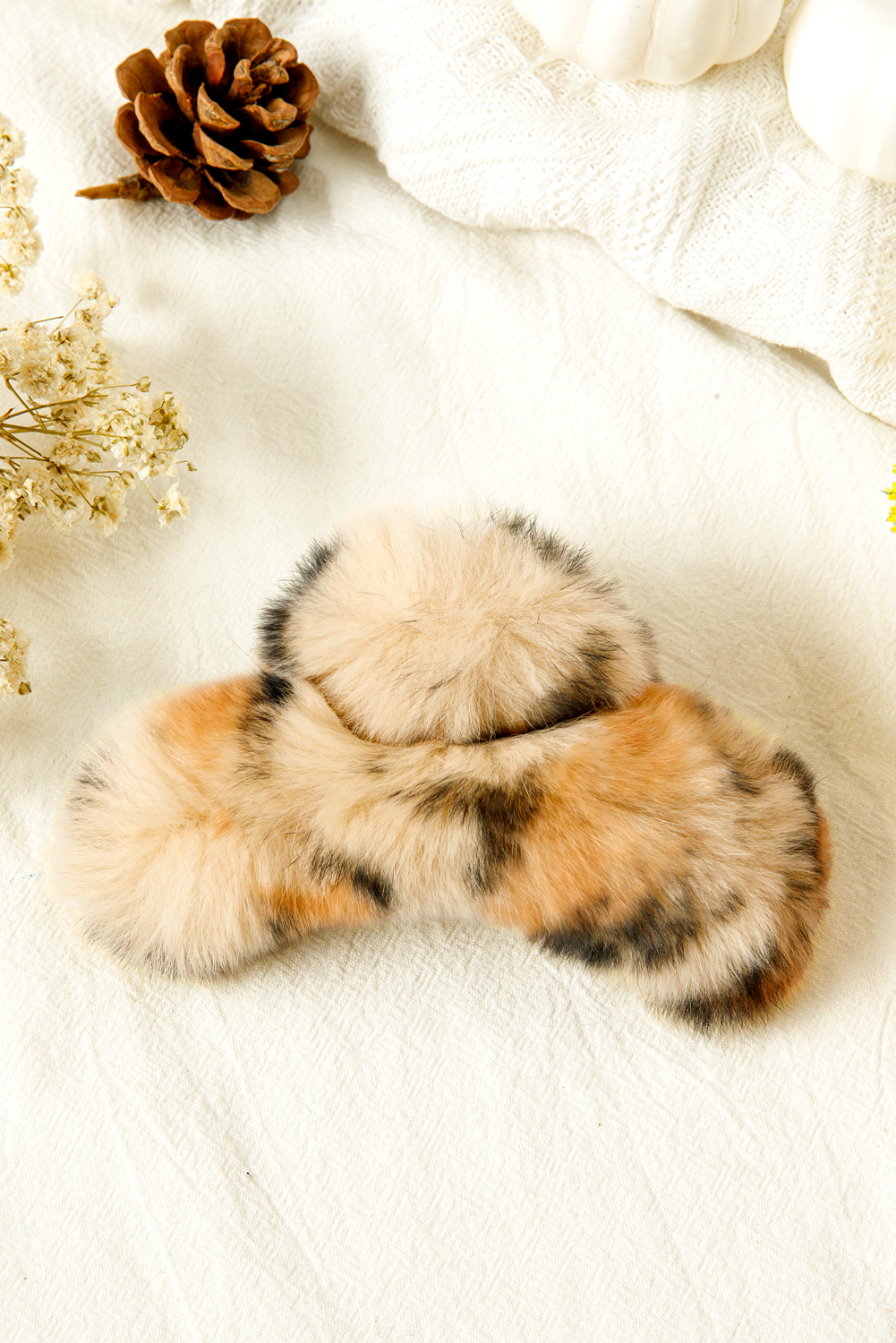 Thai Curry Leopard Fluffy Plush Cony Fur Hair Claw Clip