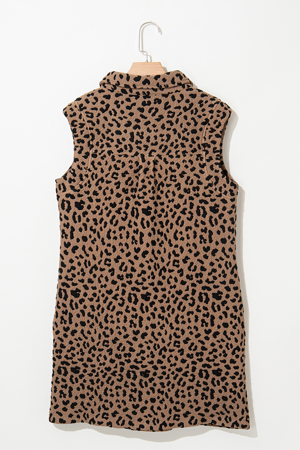 Khaki Leopard Print V Neck Sleeveless Collared Mini Dress