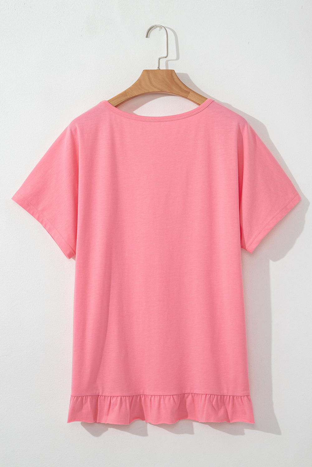 Pink Frilled Hem Loose T-Shirt
