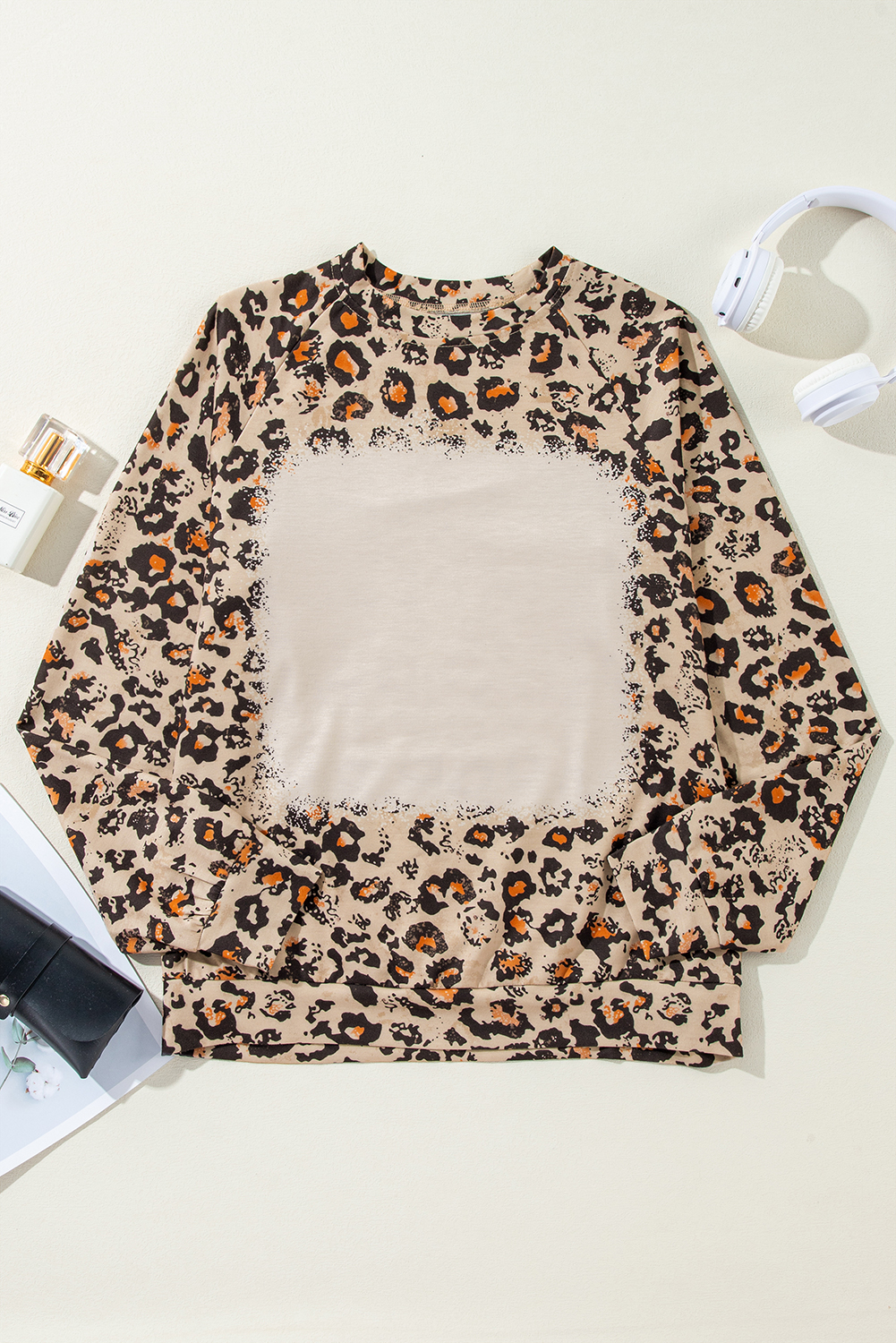 Brown Bleached Halloween Pumpkin Leopard Print Sweatshirt