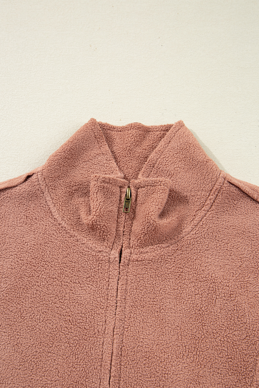 Camel Exposed Seam Side Pockets Half Zipper Baggy Sweatshirt