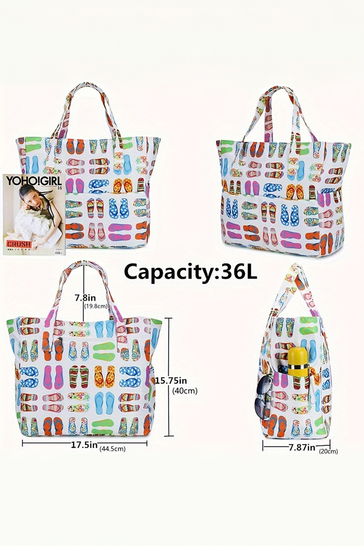 White Waterproof Slippers Pattern Beach Tote Bag