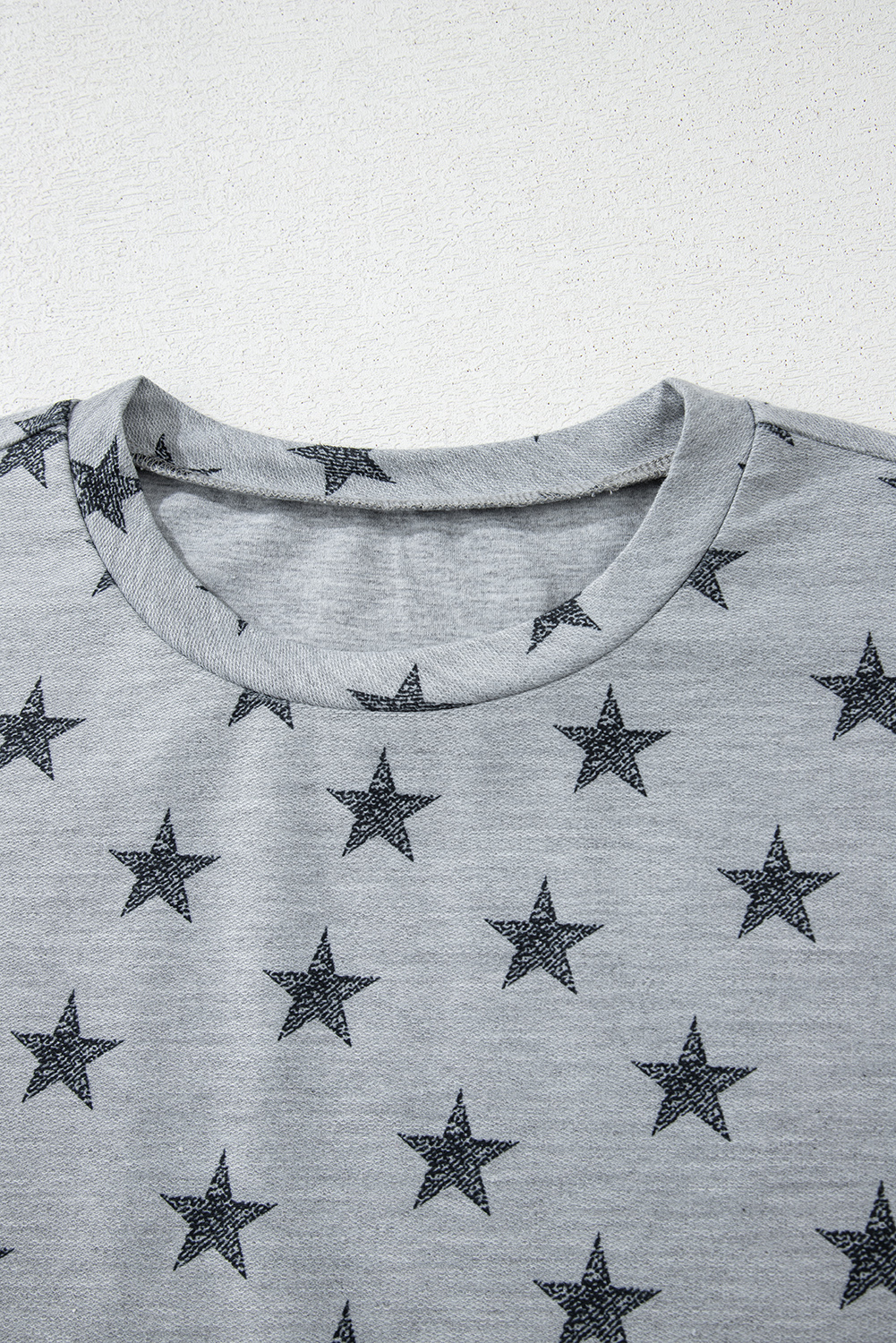 Gray Star Print Tiered Ruffled Sleeve Crew Neck T Shirt
