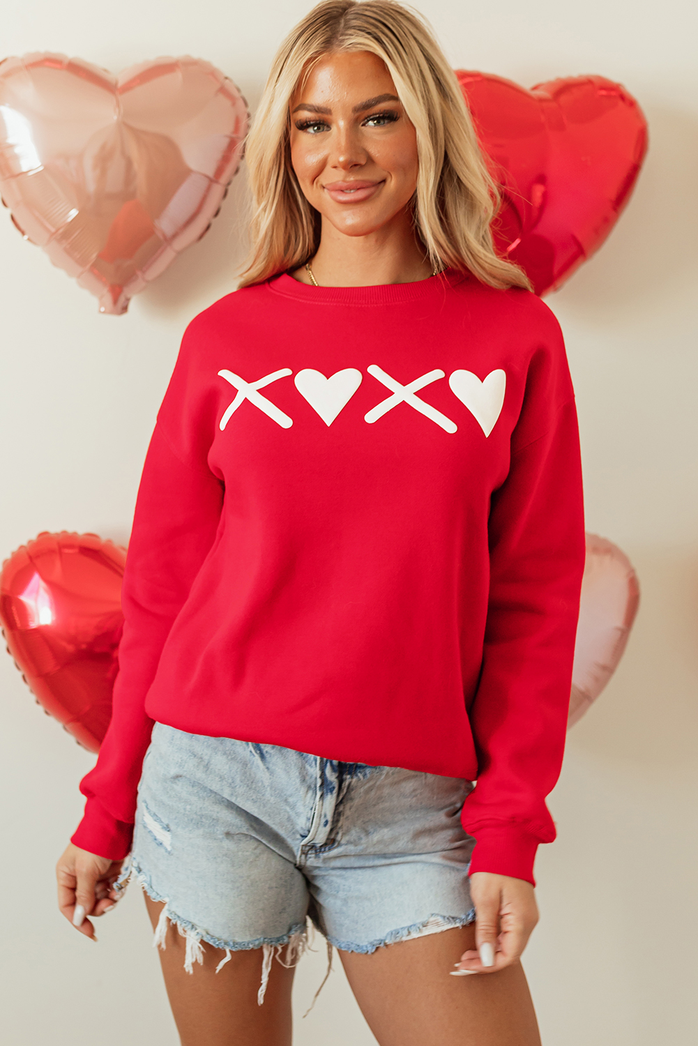 Pink LOVER Puff Print Drop Shoulder Pullover Sweatshirt