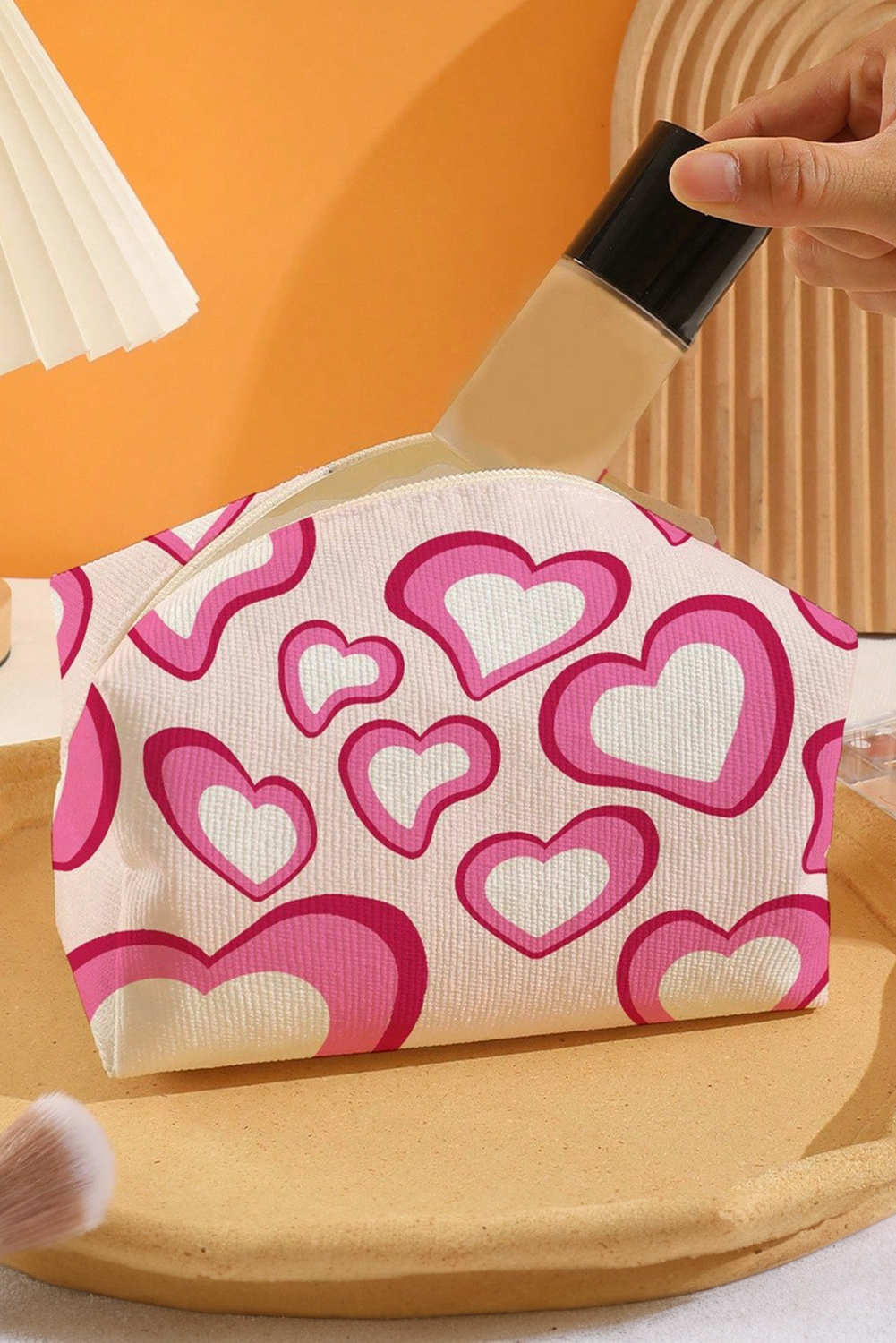 Pink Valentines Fashion Heart Printed Canvas Cosmetic Bag