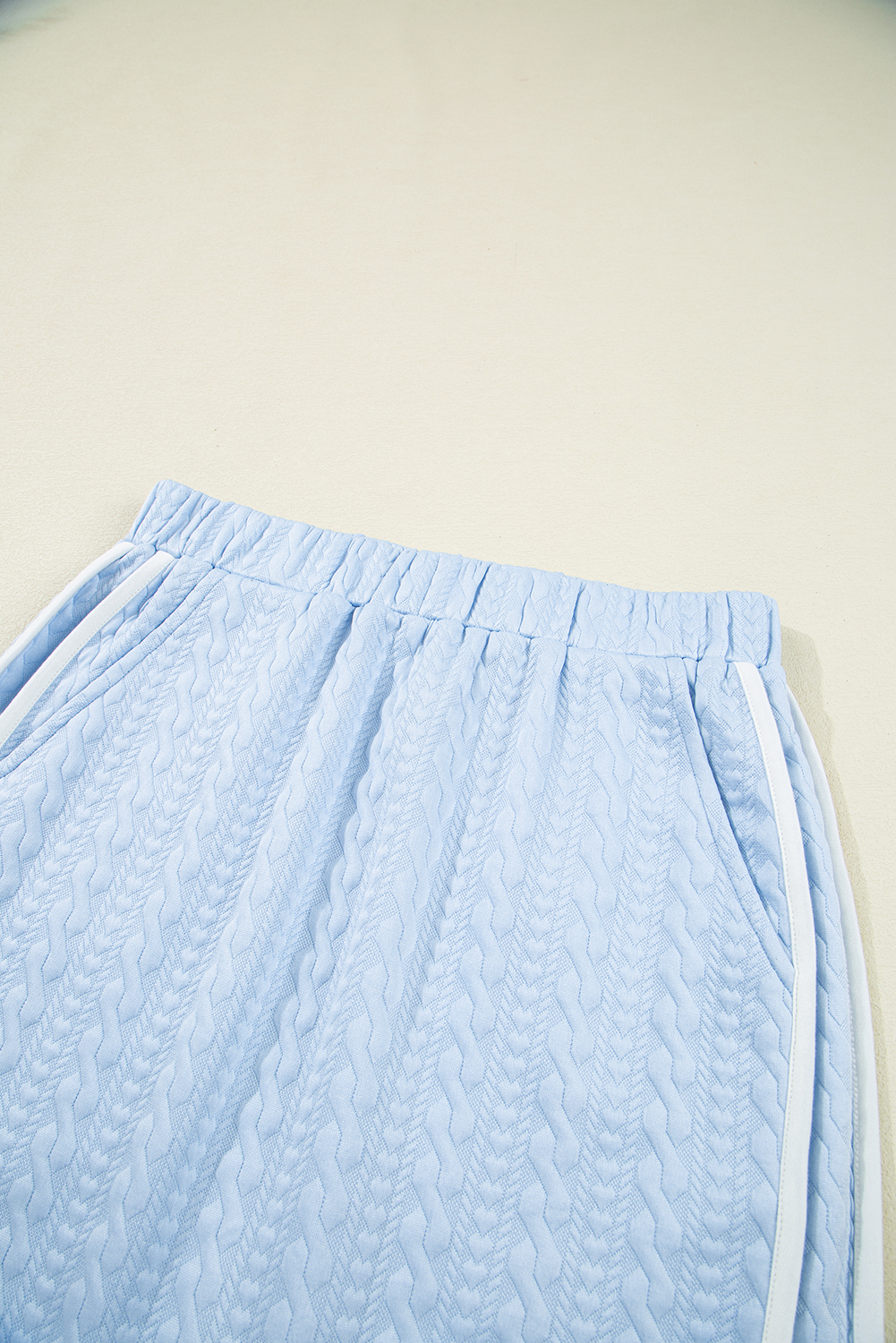 Beau Blue Contrast Trim Textured Crewneck Tee and Pocketed Skirt Set