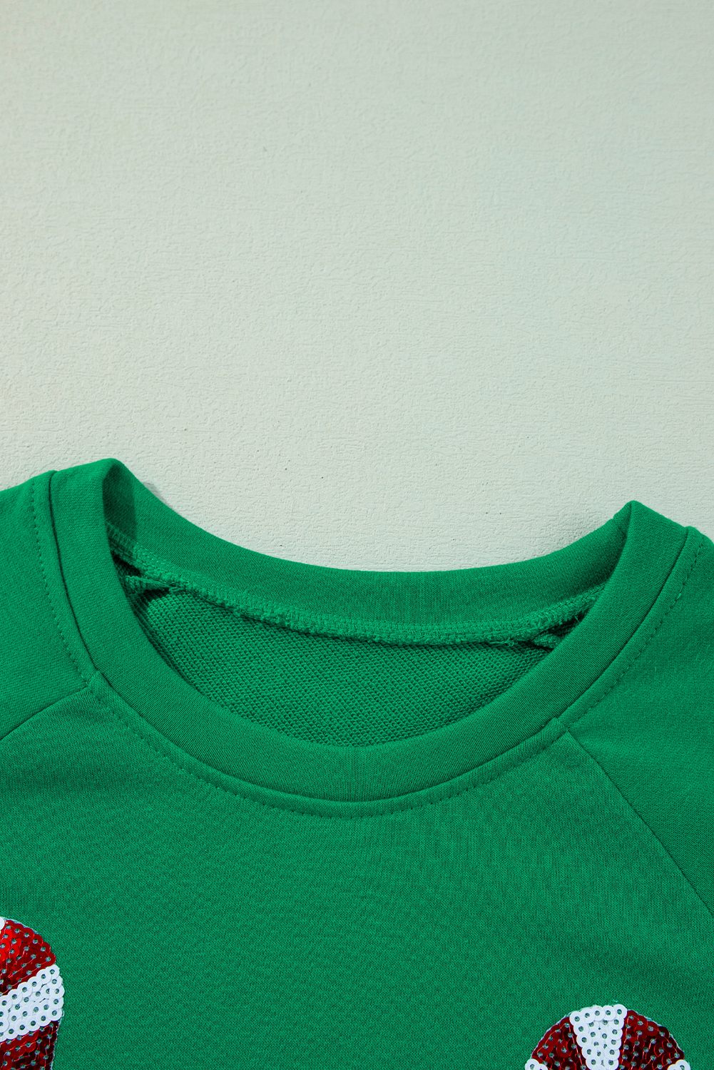 Green Sequin Christmas Candy Cane Graphic Crewneck Pullover Sweatshirt