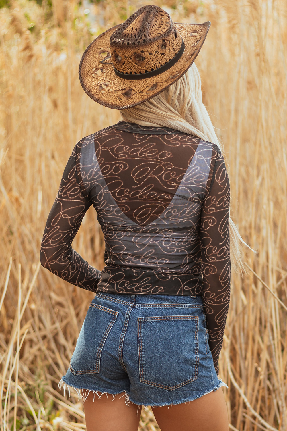 Brown Rodeo Print Round Neck Slim Fit Mesh T Shirt
