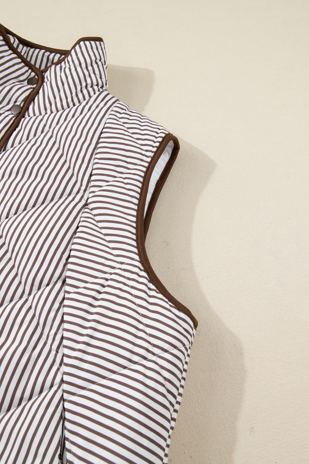 Black Stripe Contrast Trim Snap Button Collared Winter Vest