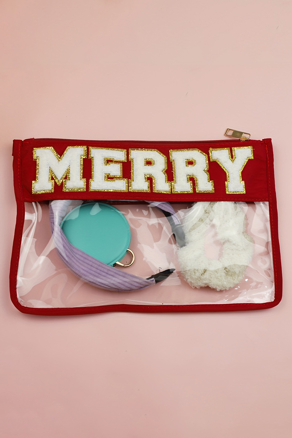 Red SANTA Contrast Trim Clear Makeup Bag