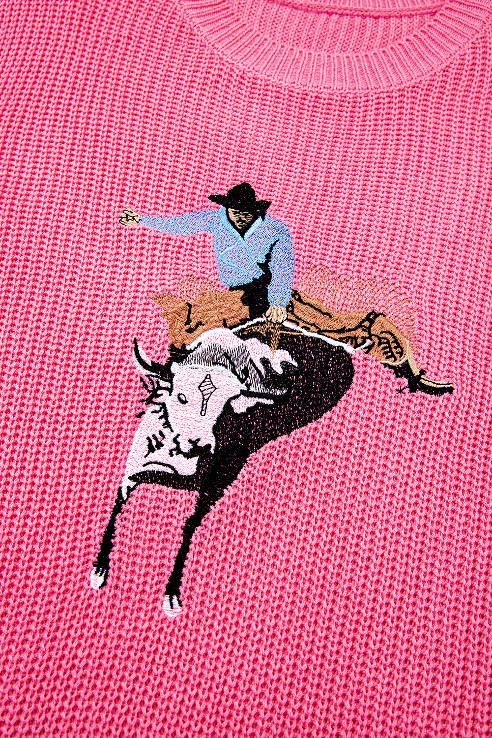 Black Western Cowboy Embroidery Round Neck Sleeveless Sweater