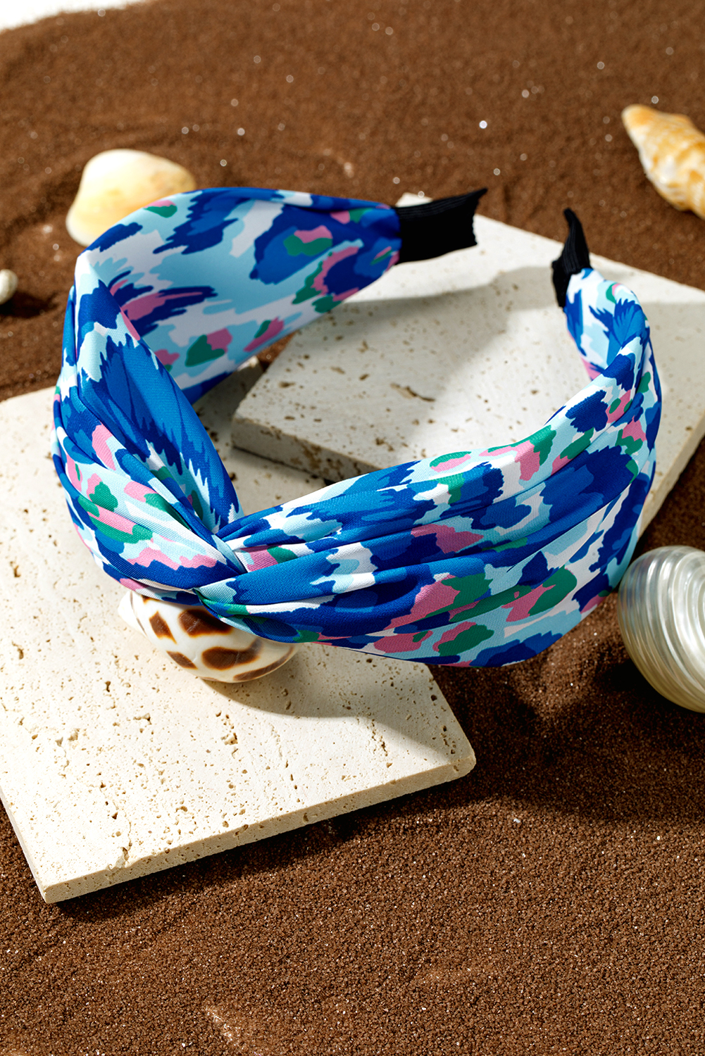 Blue Bohemian Vacation Fashion Print Twisted Hair Band