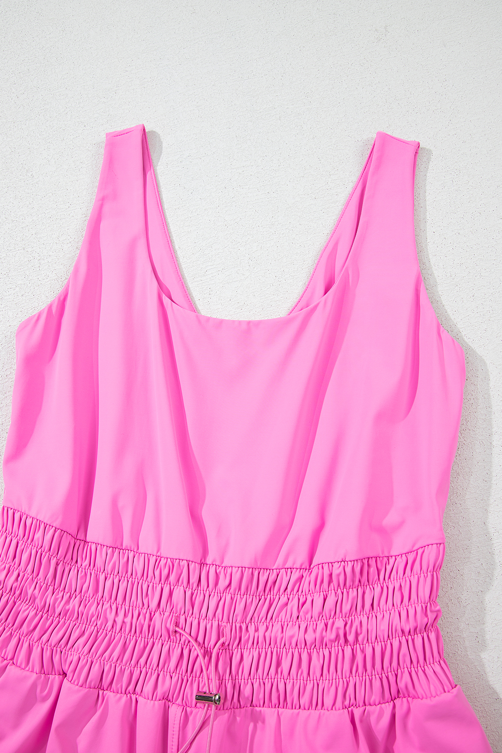 Black Plain Sleeveless Loop Drawstring Cinched Waist Romper