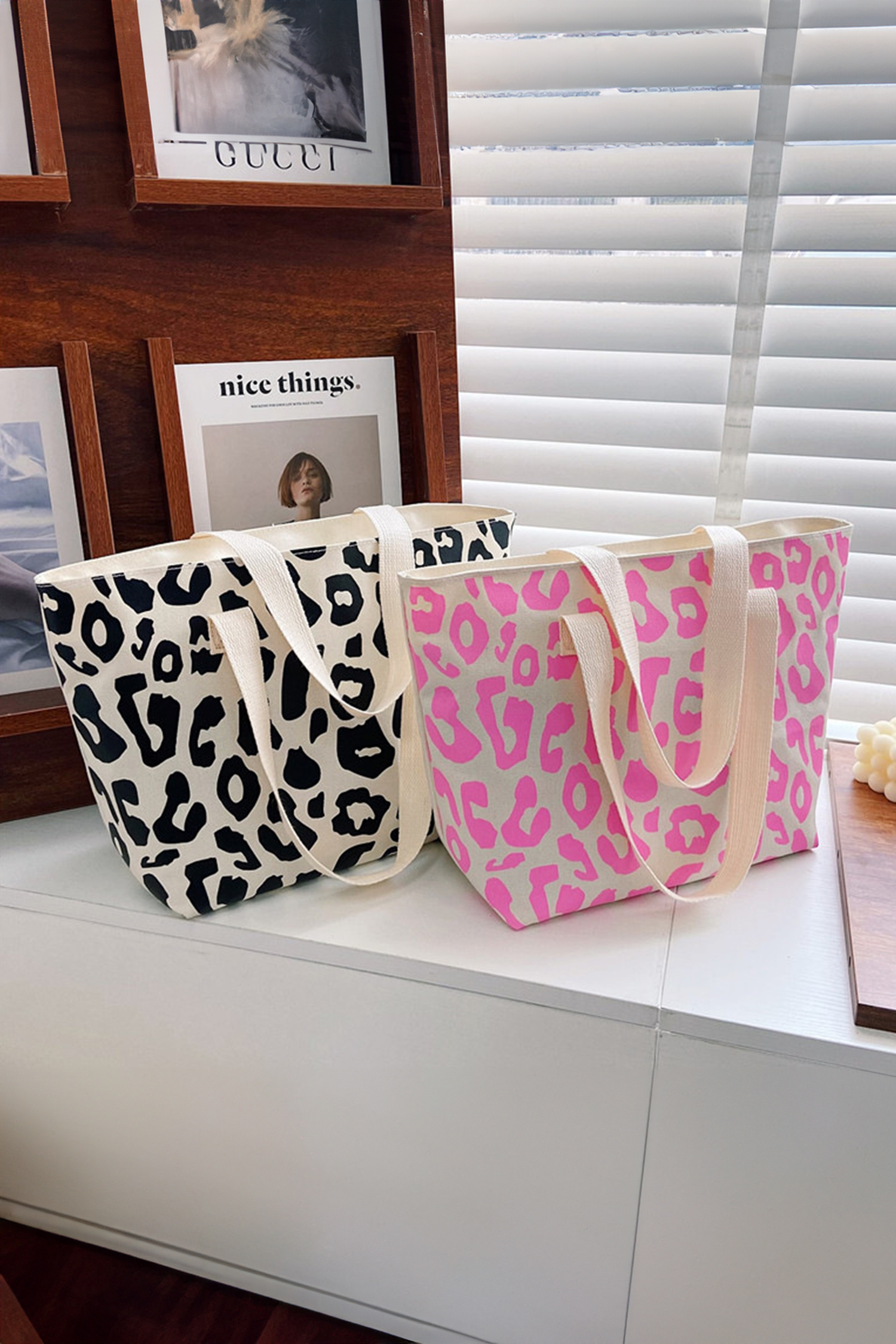 Black Leopard Print Canvas Tote Bag