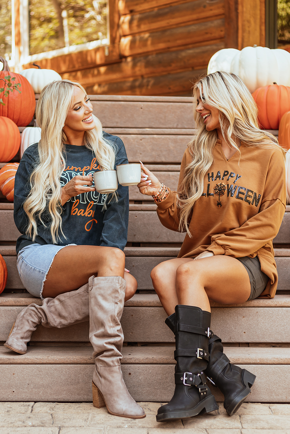 Medium Grey Sequin Happy Halloween Graphic Notched Neck Long Sleeve Loose Top