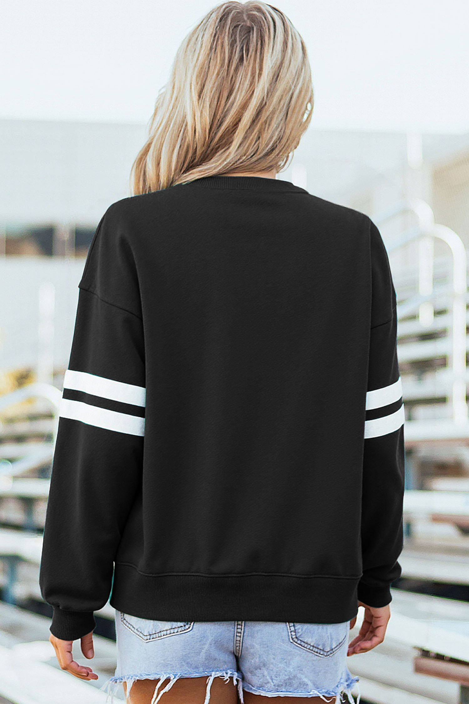 Black Sequin Mardi Crown Dropped Shoulder Varsity Sweatshirt