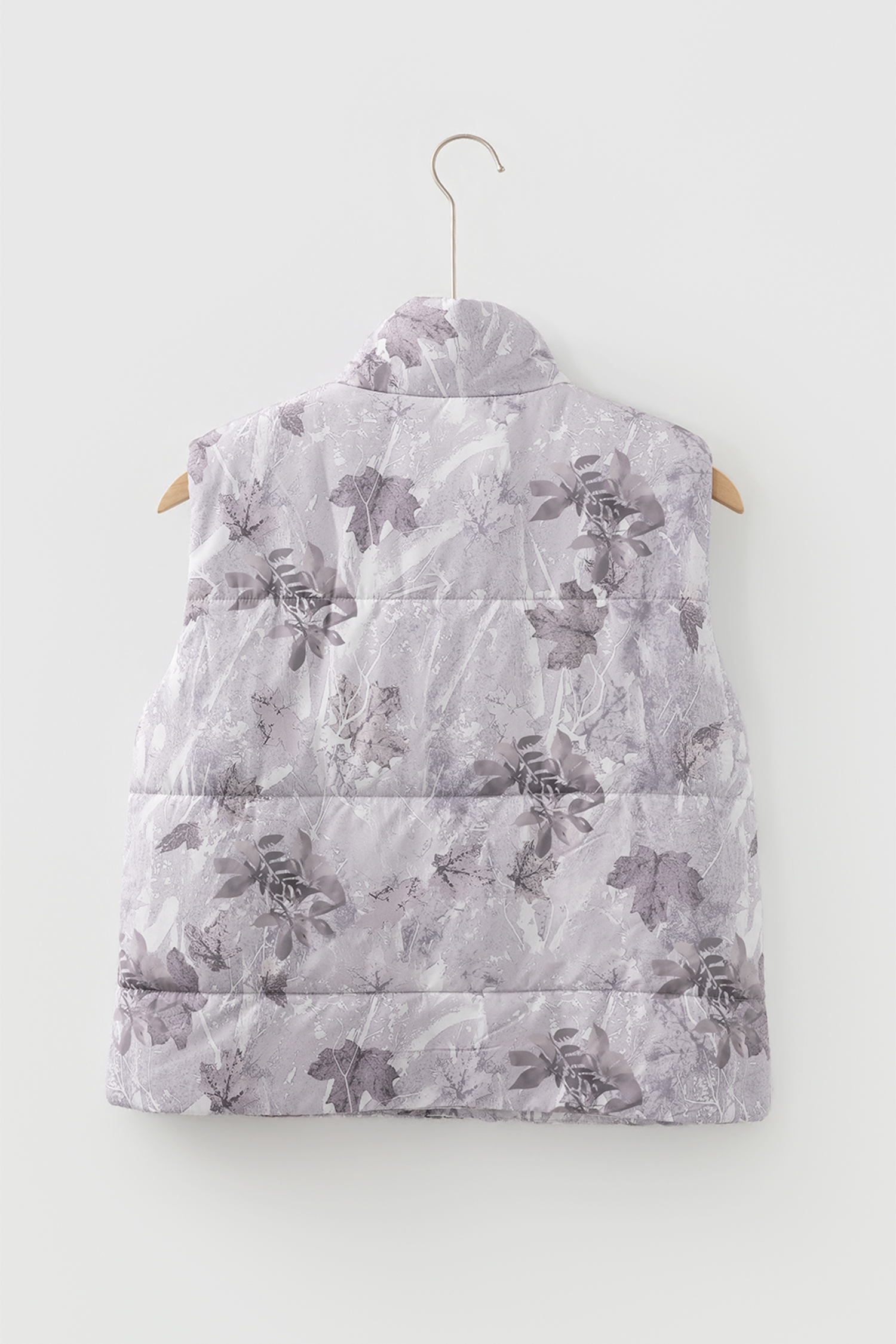 Brown Camo Leaf Print Winter Puffer Vest