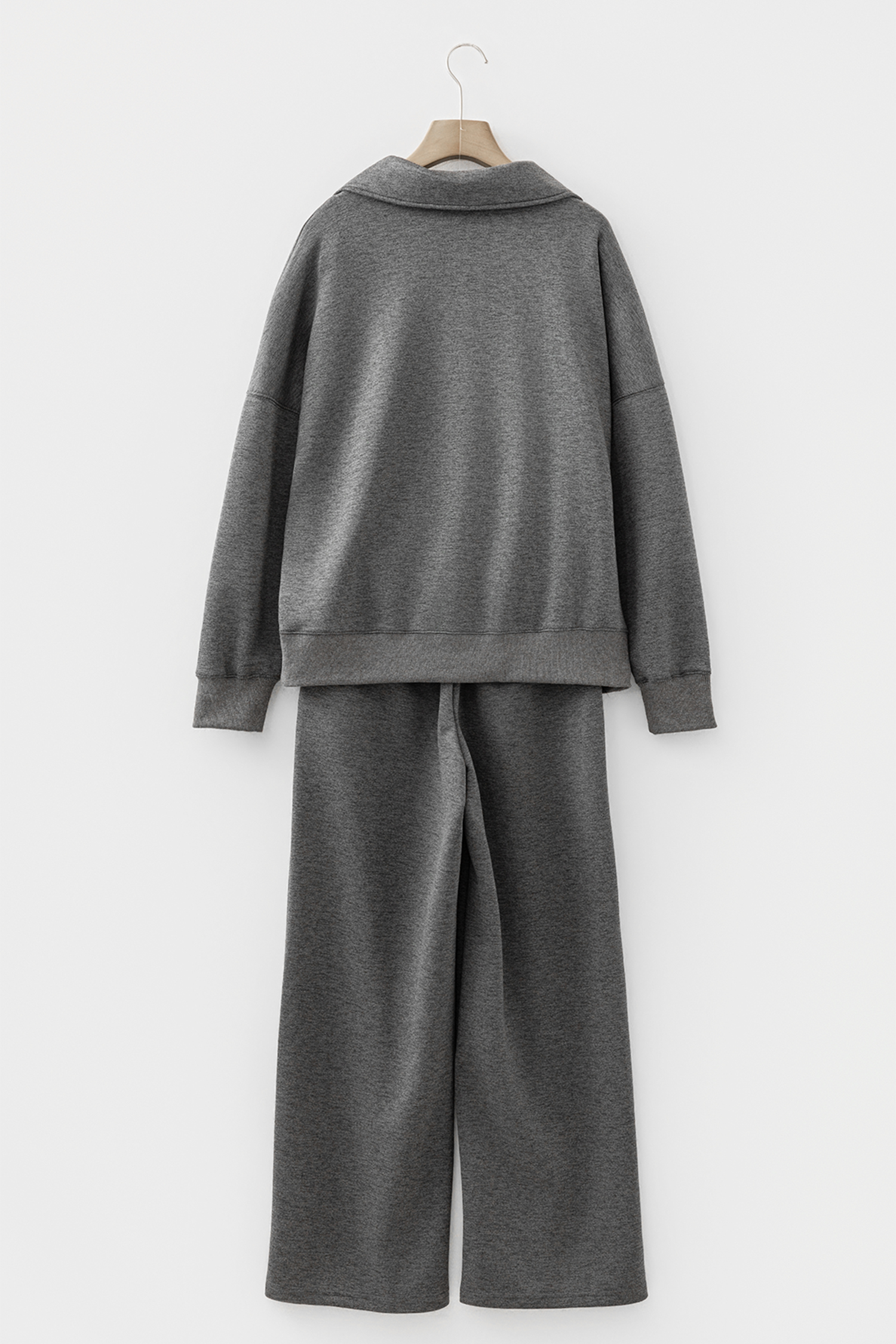 Bristol Black Collared V Neck Pullover Sweatshirt Sweatpants Set