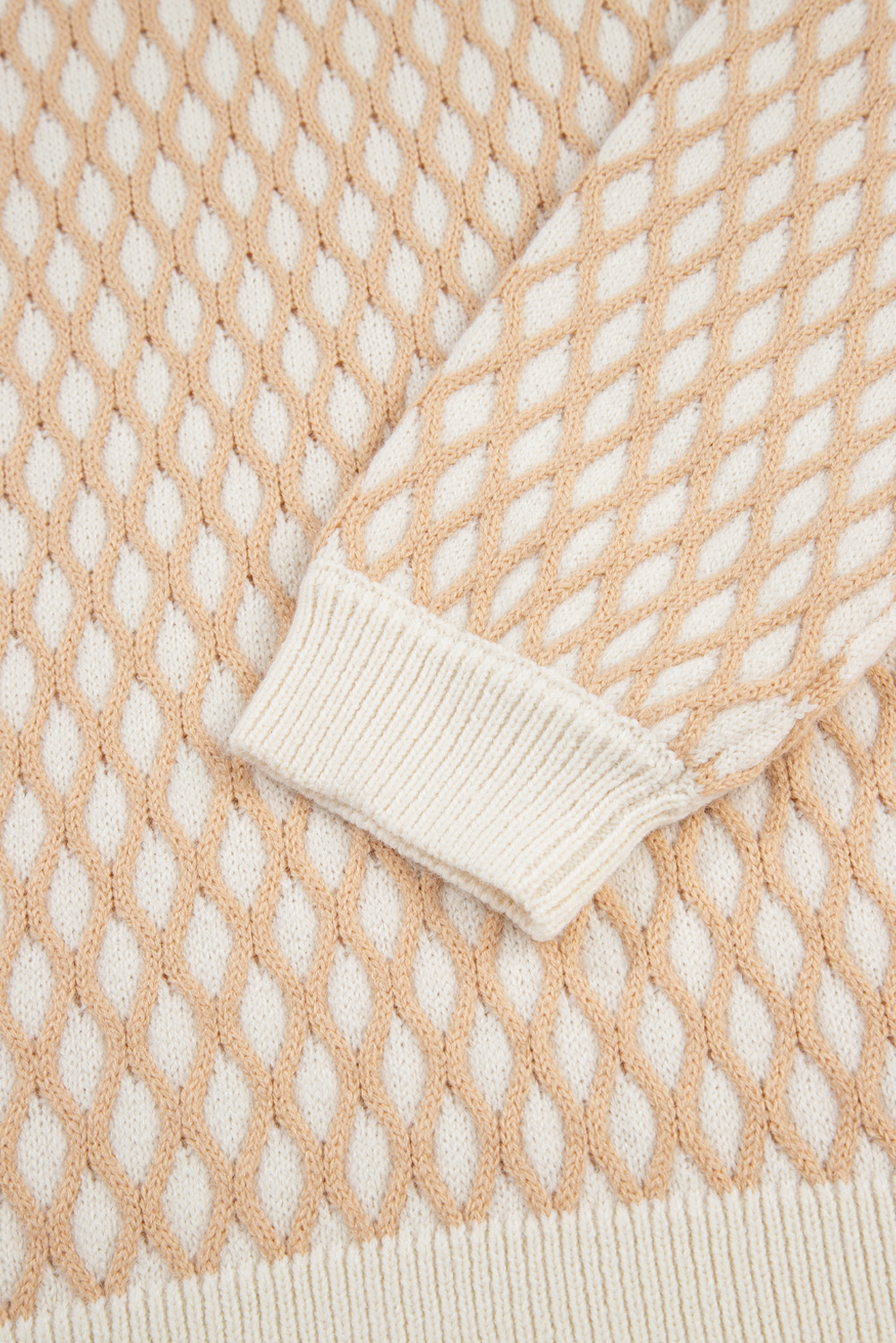 Smoke Gray Rhombus Textured Knit Mock Neck Sweater