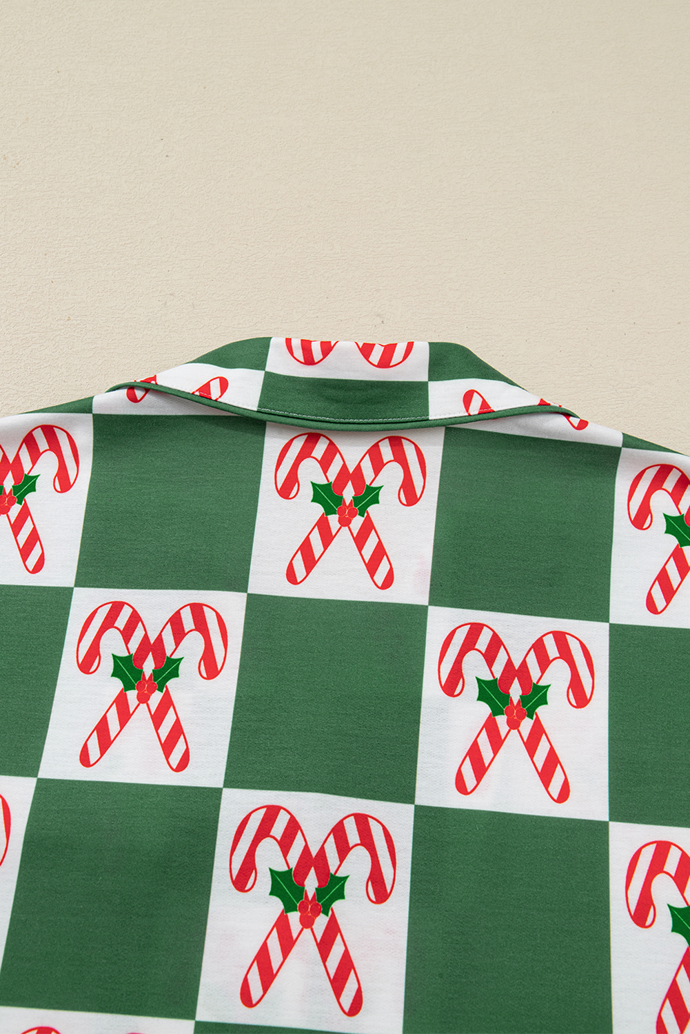 Green Holly Jolly Checkered Pattern 2pcs Long Pajama Set