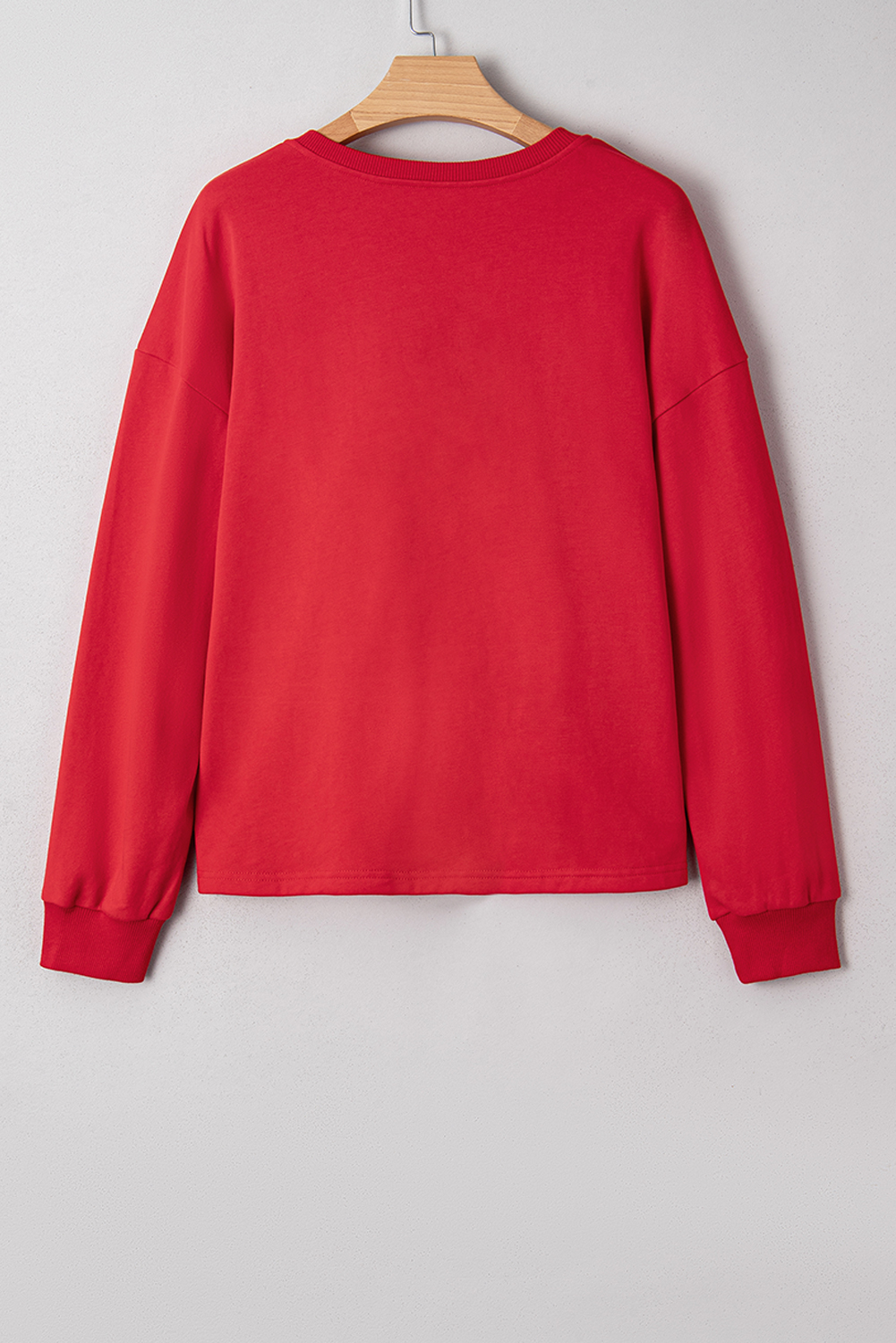 Fiery Red Plaid Frayed Double Christmas Tree Patched Drop Shoulder Sweatshirt