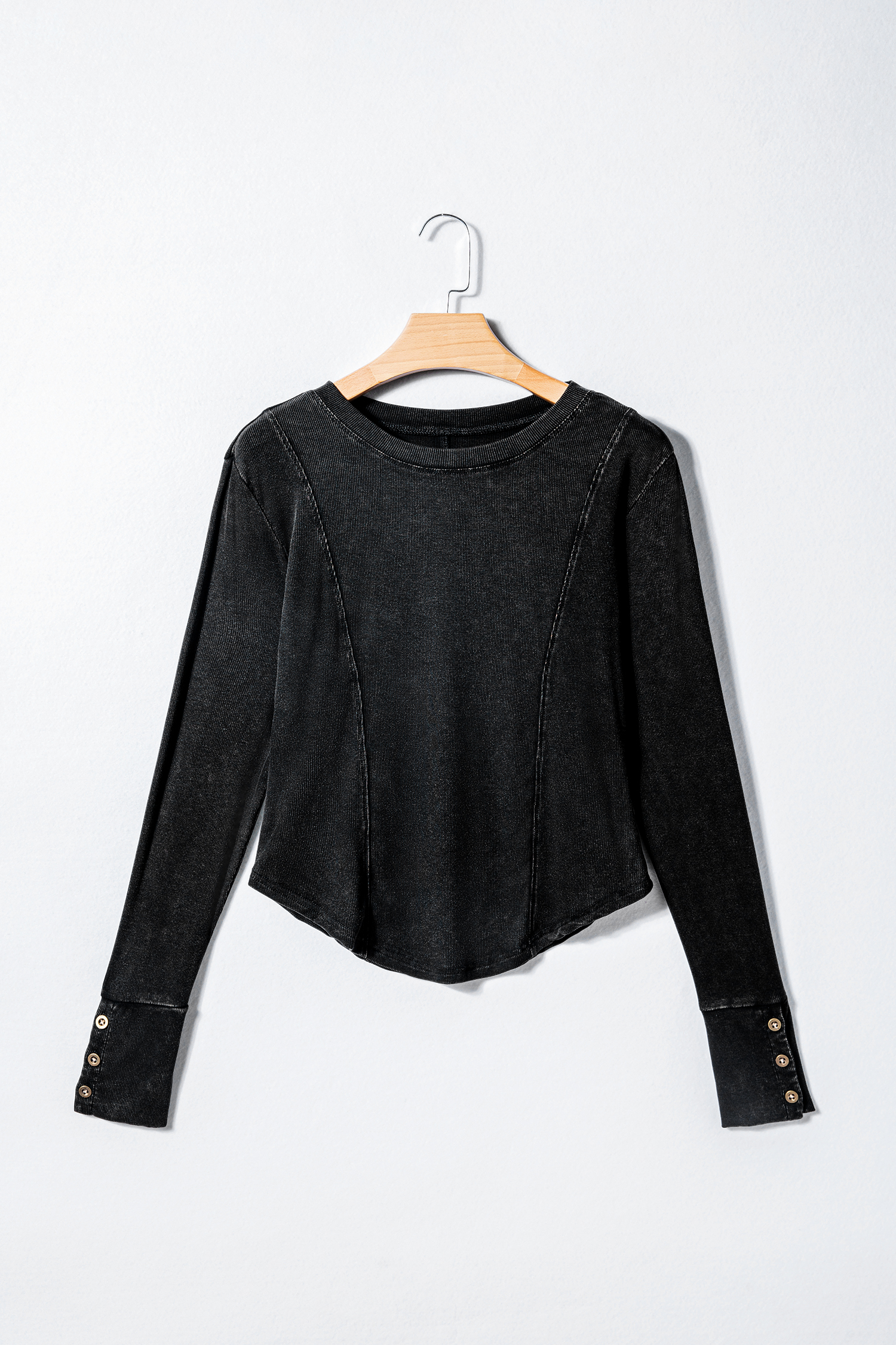 Burgundy Exposed Seam Ribbed Long Sleeve Top