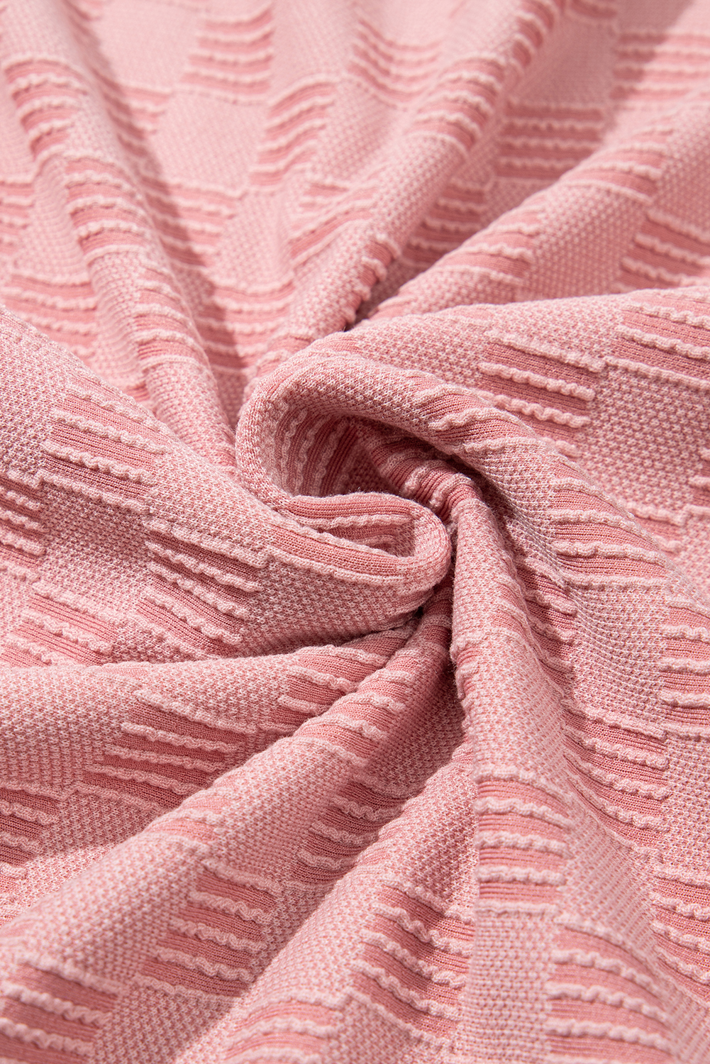 Apricot Pink Checkered Textured Round Neck T-shirt